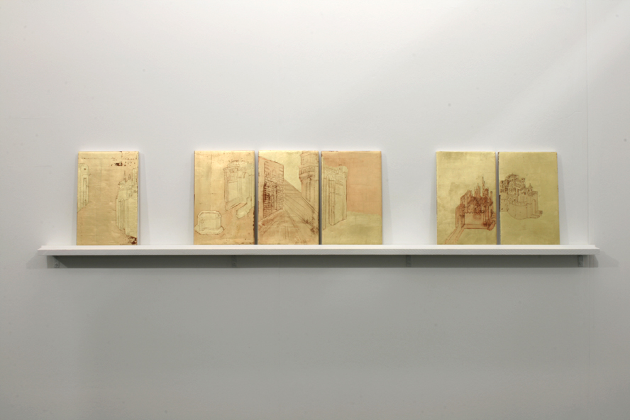 Oblique Supposition in the Ideal Plane (Nos. 1-6), 30x19 cm, oil and metal leaf on gesso panel