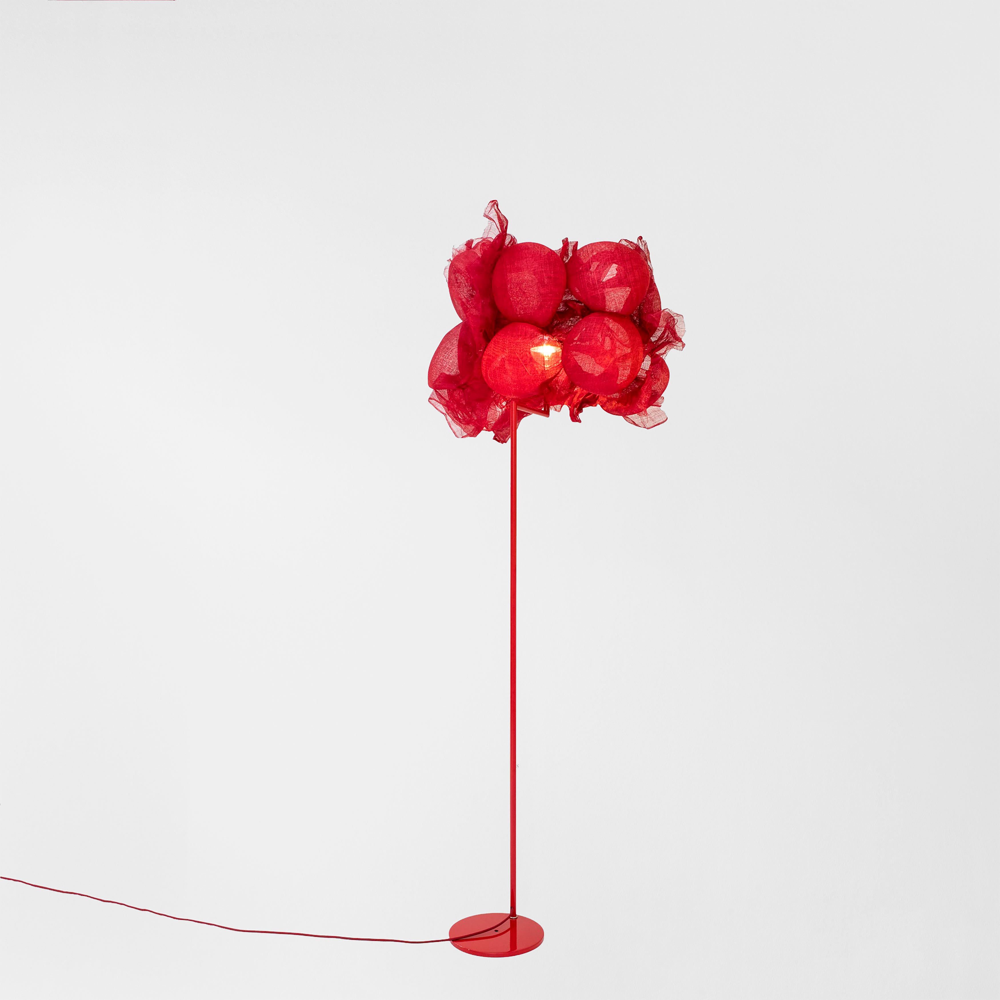 BOBBLE LAMP in red, 2020, Sinamay and powder coated steel, 1850 × 57 × 57 cm