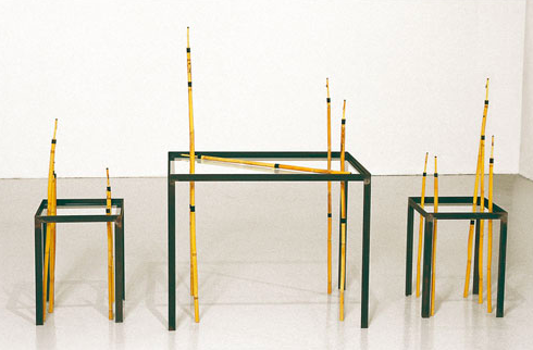 table and chairs for coversation with Giuliana, 1986 Sardinian cane, iron, glass, fifteen reeds, Collection Fnac