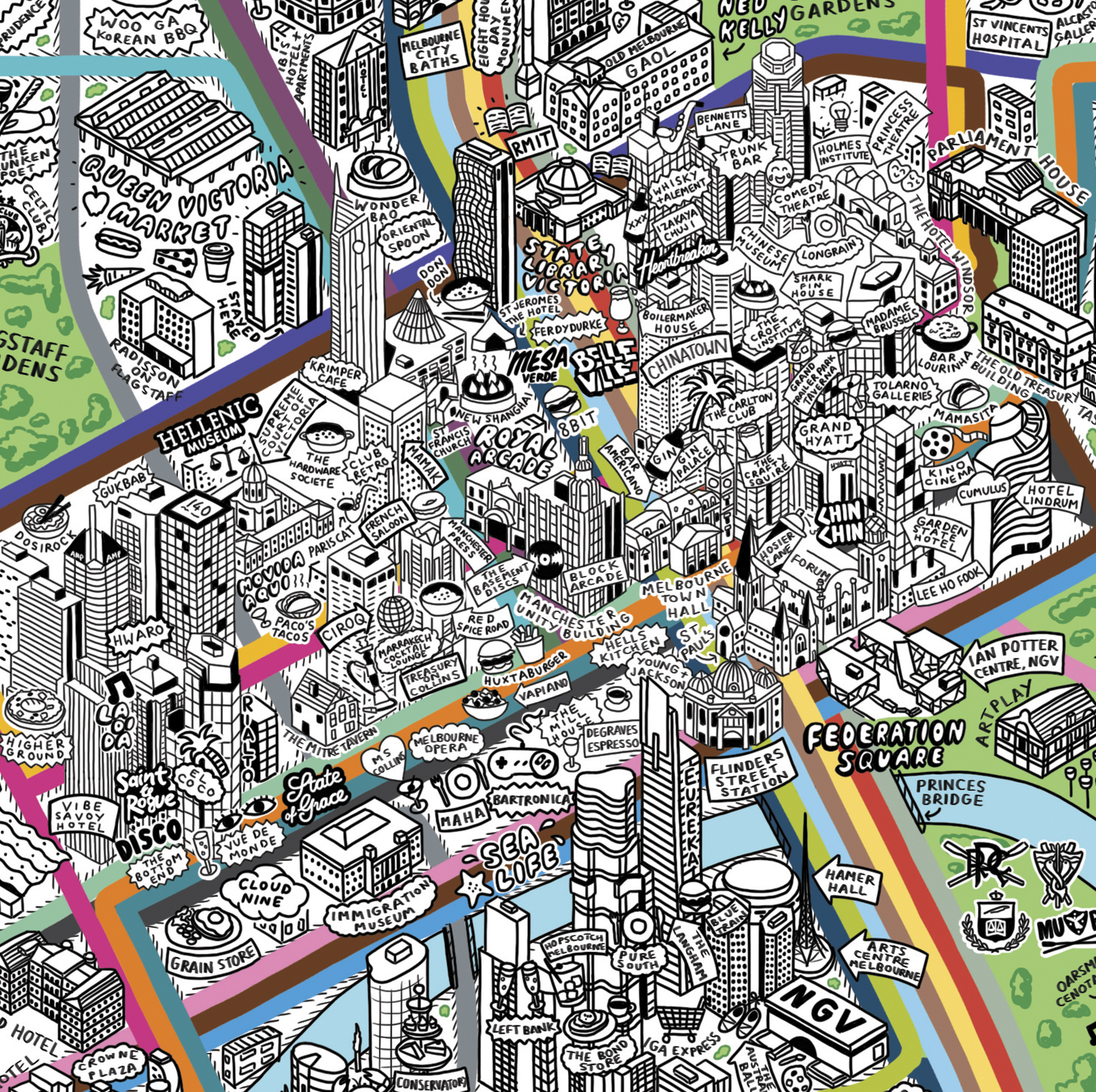 City Of Melbourne Boundary Hand Drawn Map Of Melbourne - Jenni Sparks