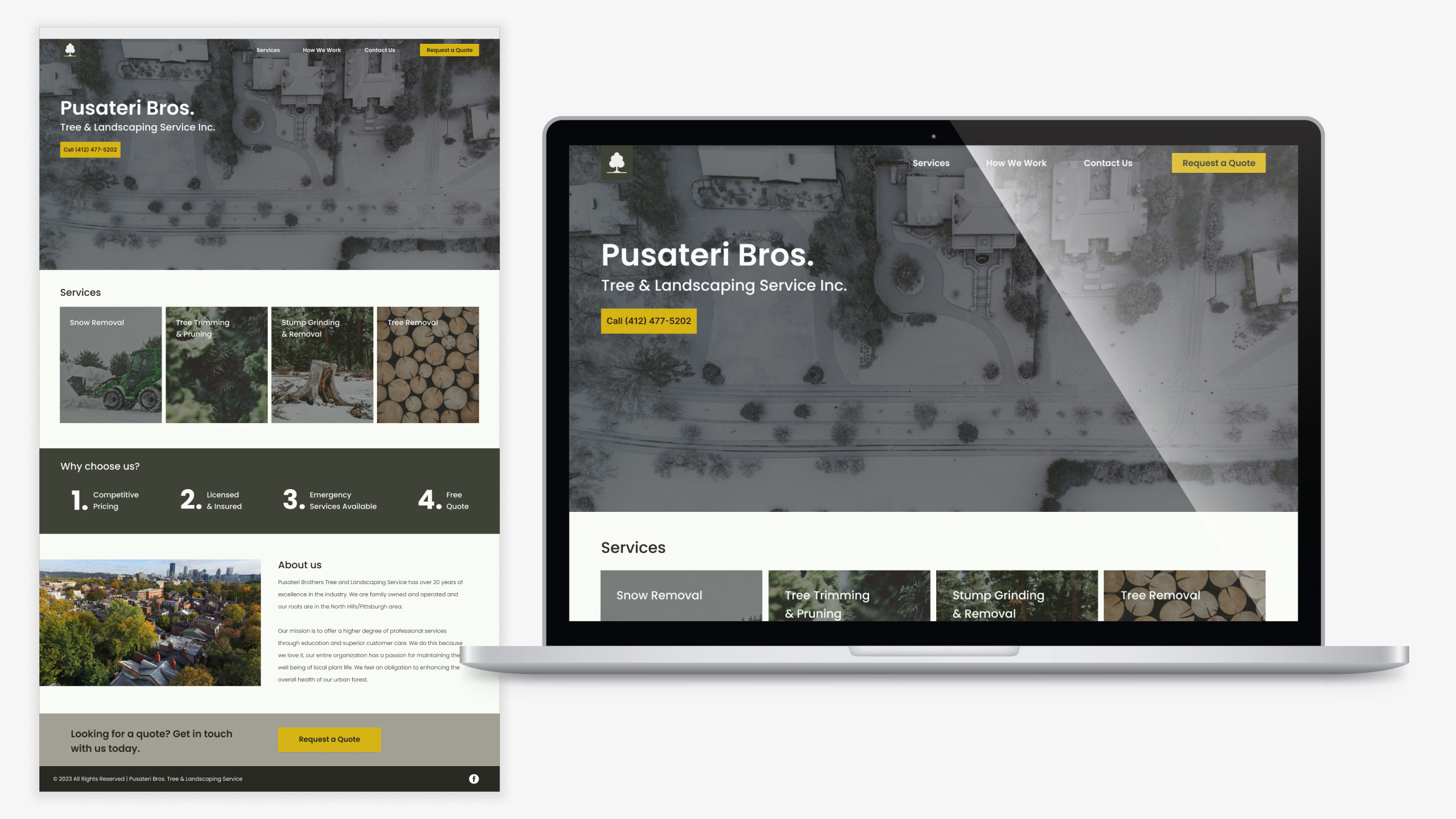 Pusateri Bros. homepage redesign for winter months