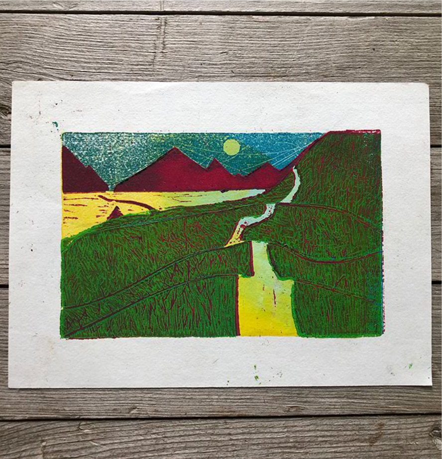 02. PRINT Wood Block Carving, 4 Color Print, Created at Maine College of Art