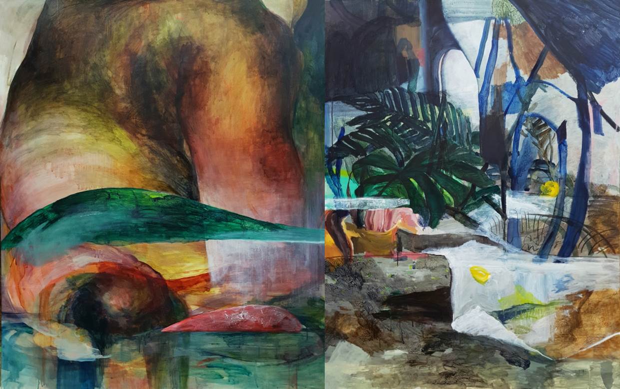 선잠과 un-cast acrylic, gouache,Korean paint on Korean paper145.5x224cm 2019