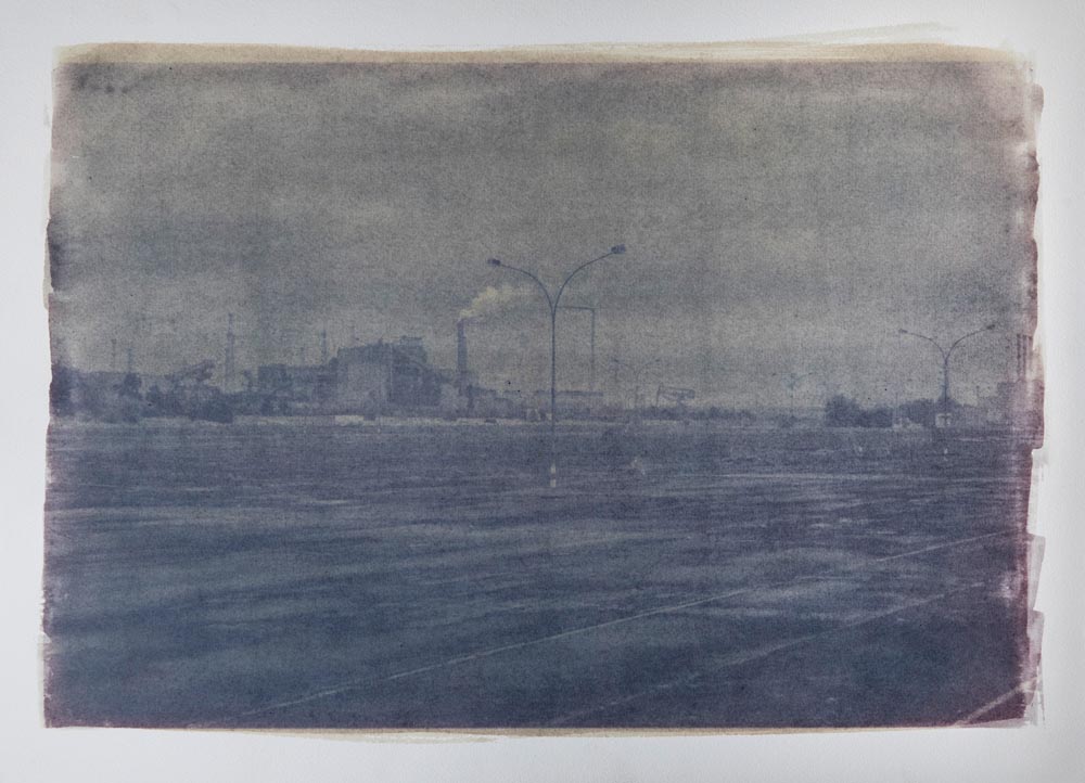 Ford-Site, Genk (Kristof Vrancken - 2017), 46 x 61cm, Anthotype: Organische Emulsie van Braambessen uit het geportretteerde landschap. Belichting: 9 weken.