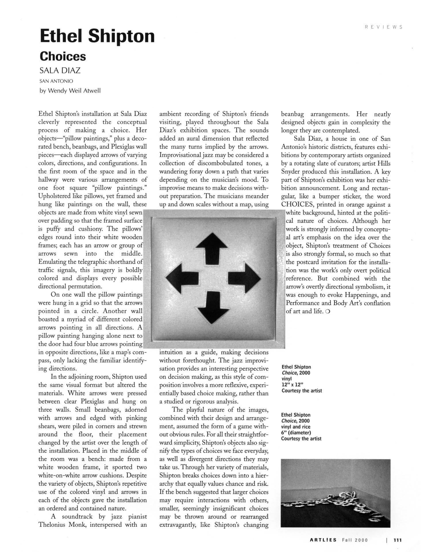 Art Lies: Ethel Shipton: Choices at Sala Diaz 