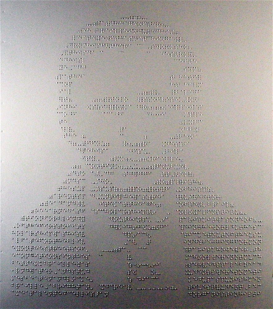 Portrait of Louis Braille, embossed braille on paper