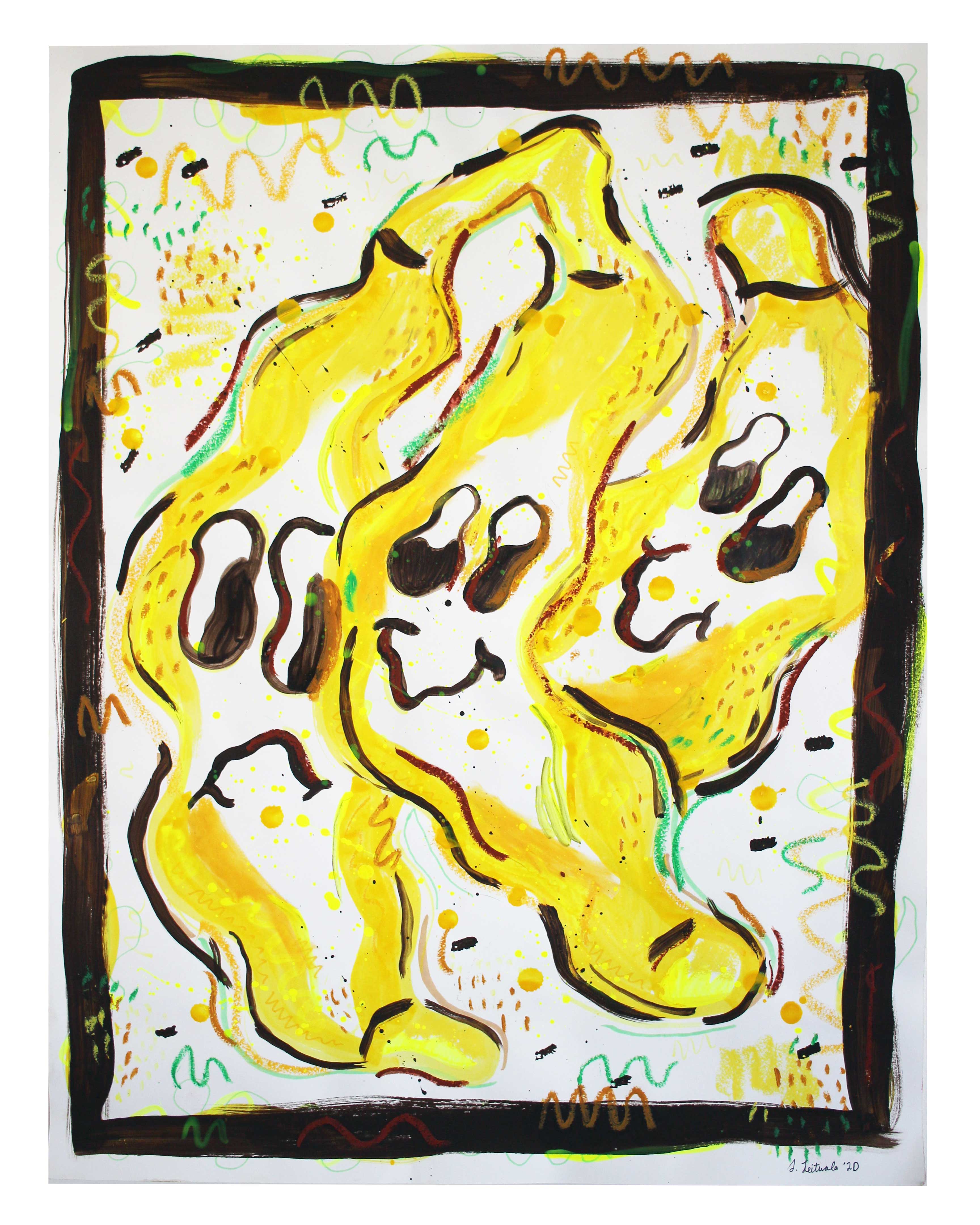 Banana Bunch, 2020, ink and acrylic paint on paper, 18x24 in