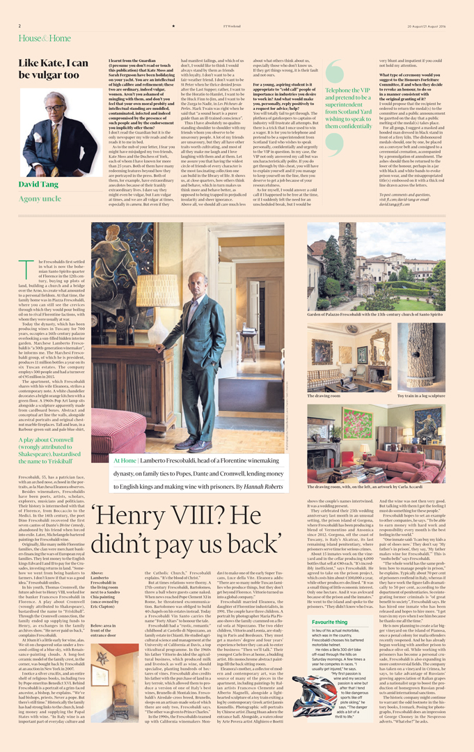 Lamberto Frescobaldi on Financial Times (UK), August 2016