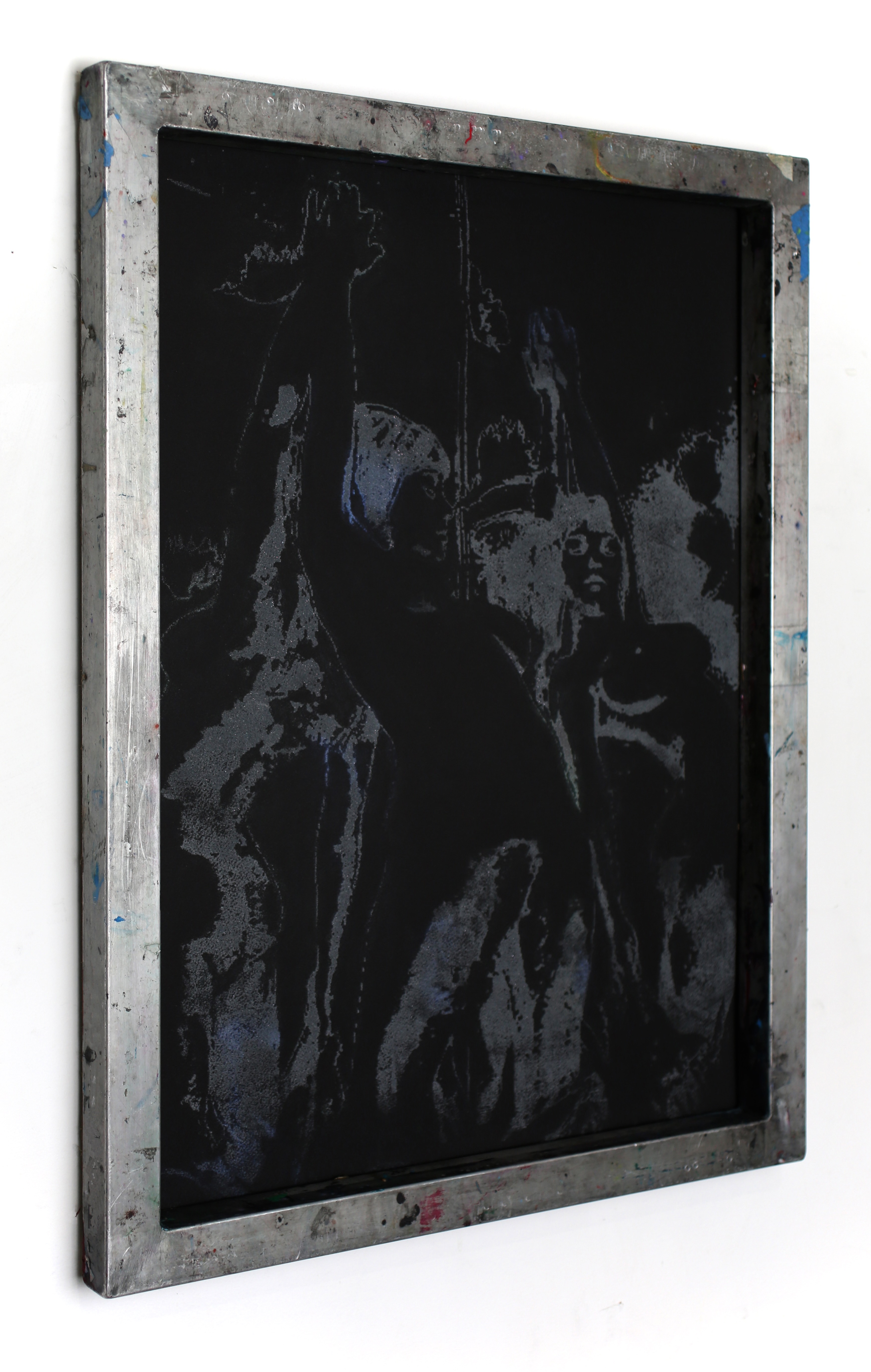 "Interdevochka 3",  Screenprint with carborundum and irridescent powder and aluminum frame, 2024