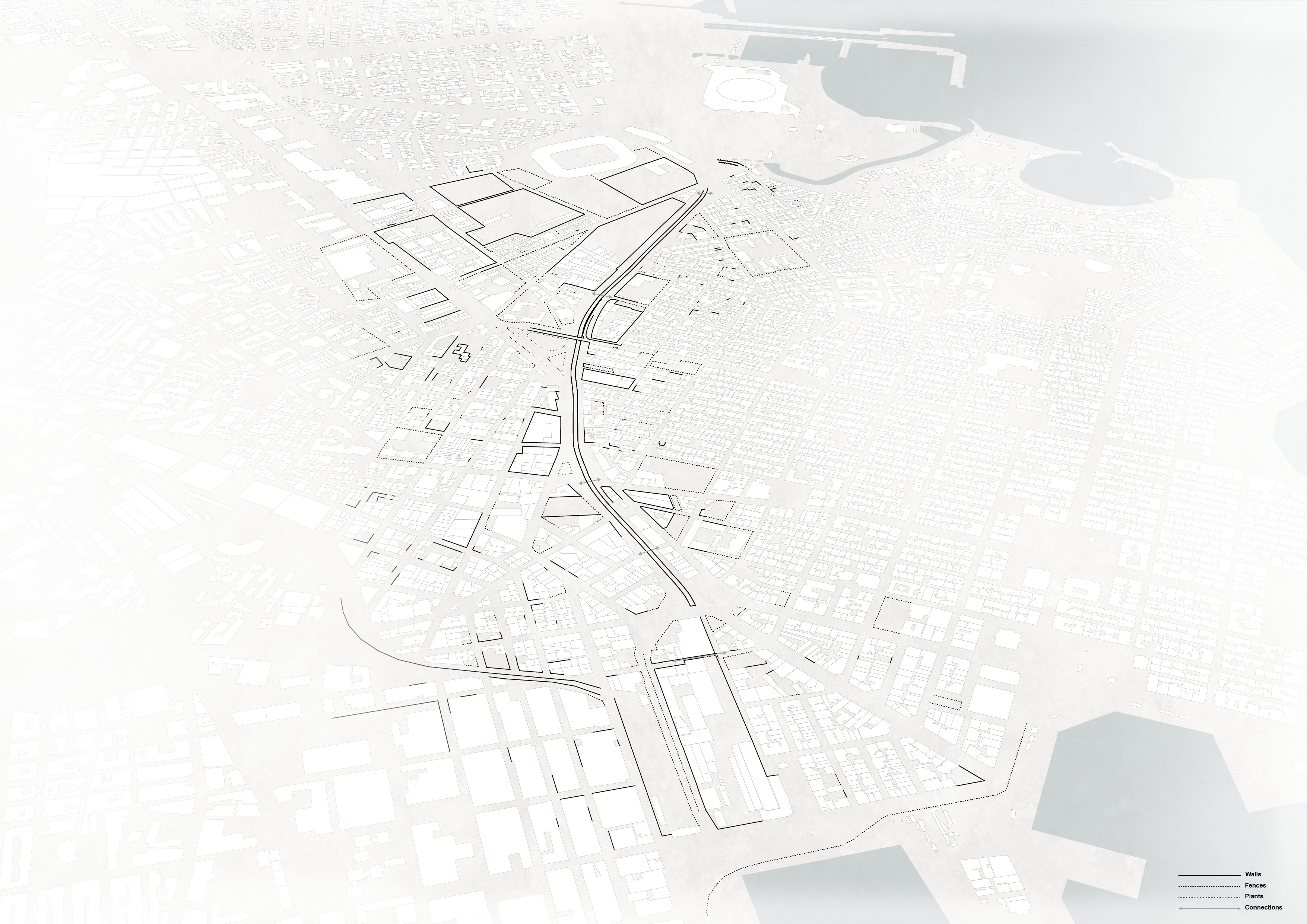 The Corridor is a place of borders: The scale of the infrastructure combined with deindustrialisation produce uncrossable highways and traintracks, height differences as well as walls and fences of abandoned buildings and sites. We want to keep borders that are necessary but break through some of them to unveal the potential of what is behind.