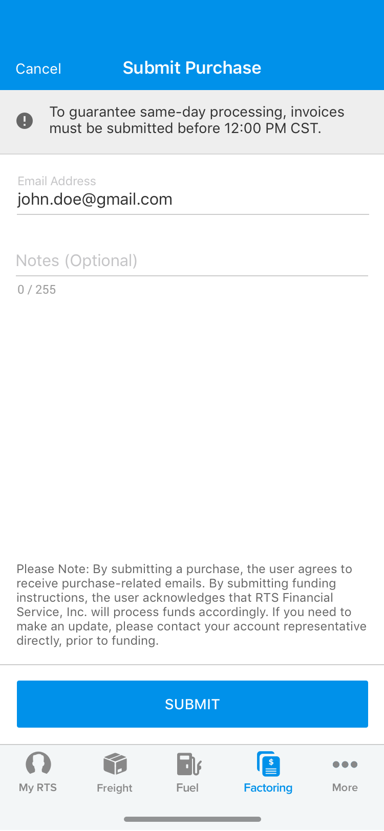 Submit new invoice