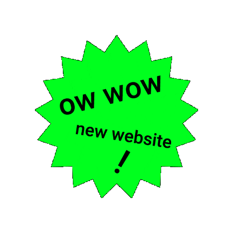 Cripple New News (A neon green starburst with oh wow new website and an exclamation point, gently rocking.)