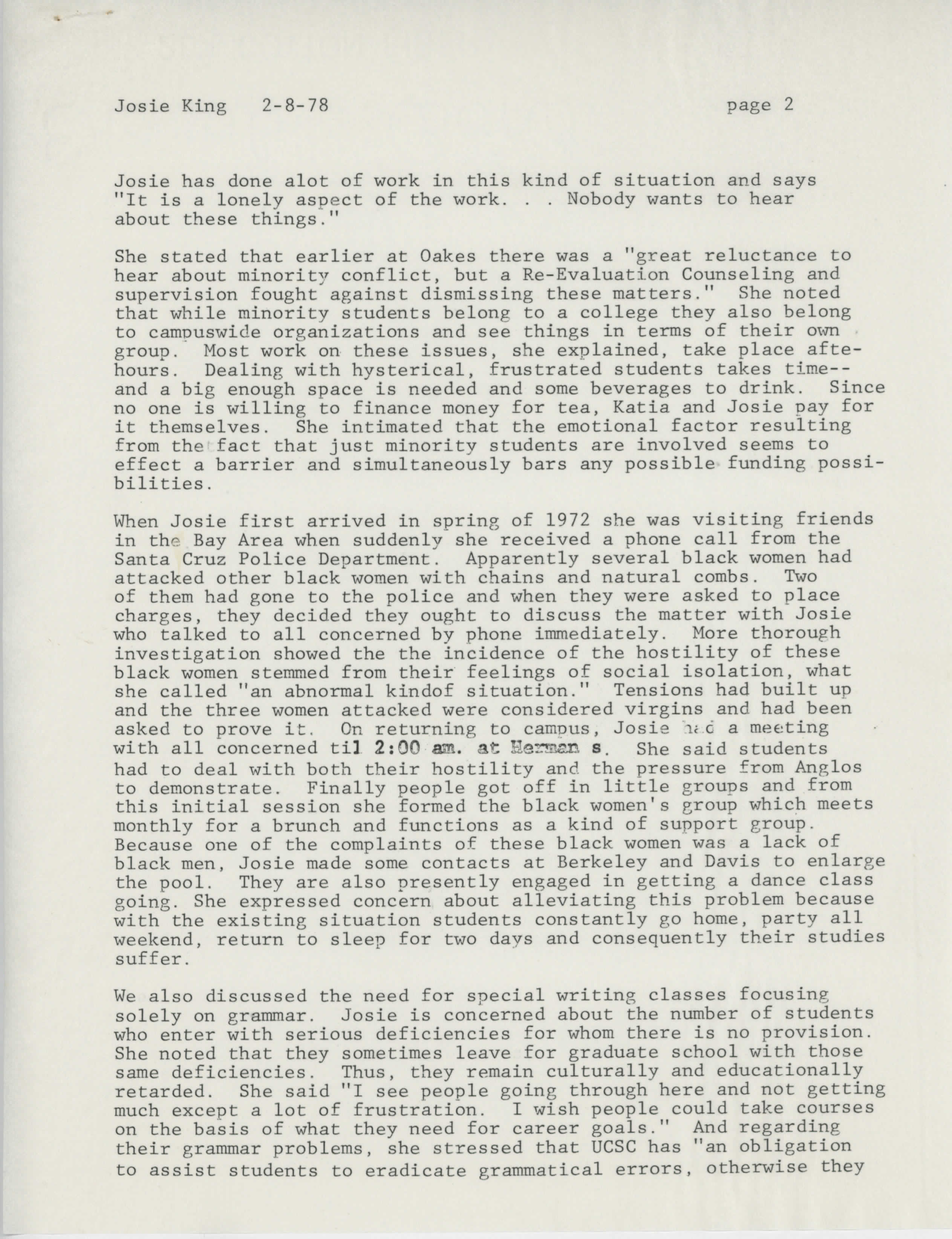 King also discusses caring for students at her own expense, frequently afterhours.