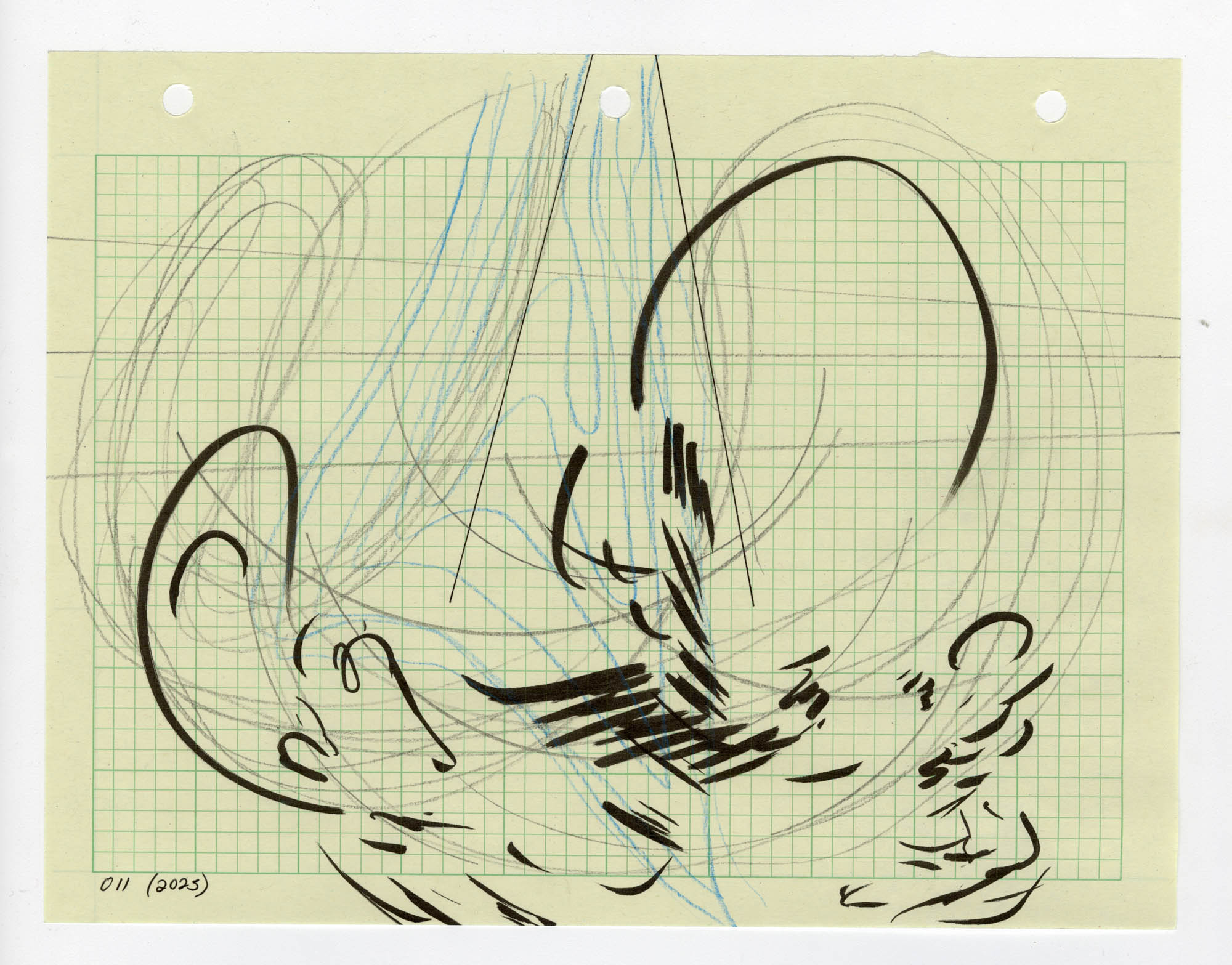 011. 2025. Graphite, colored pencil, and marker on graph paper. 11" by 8.5"