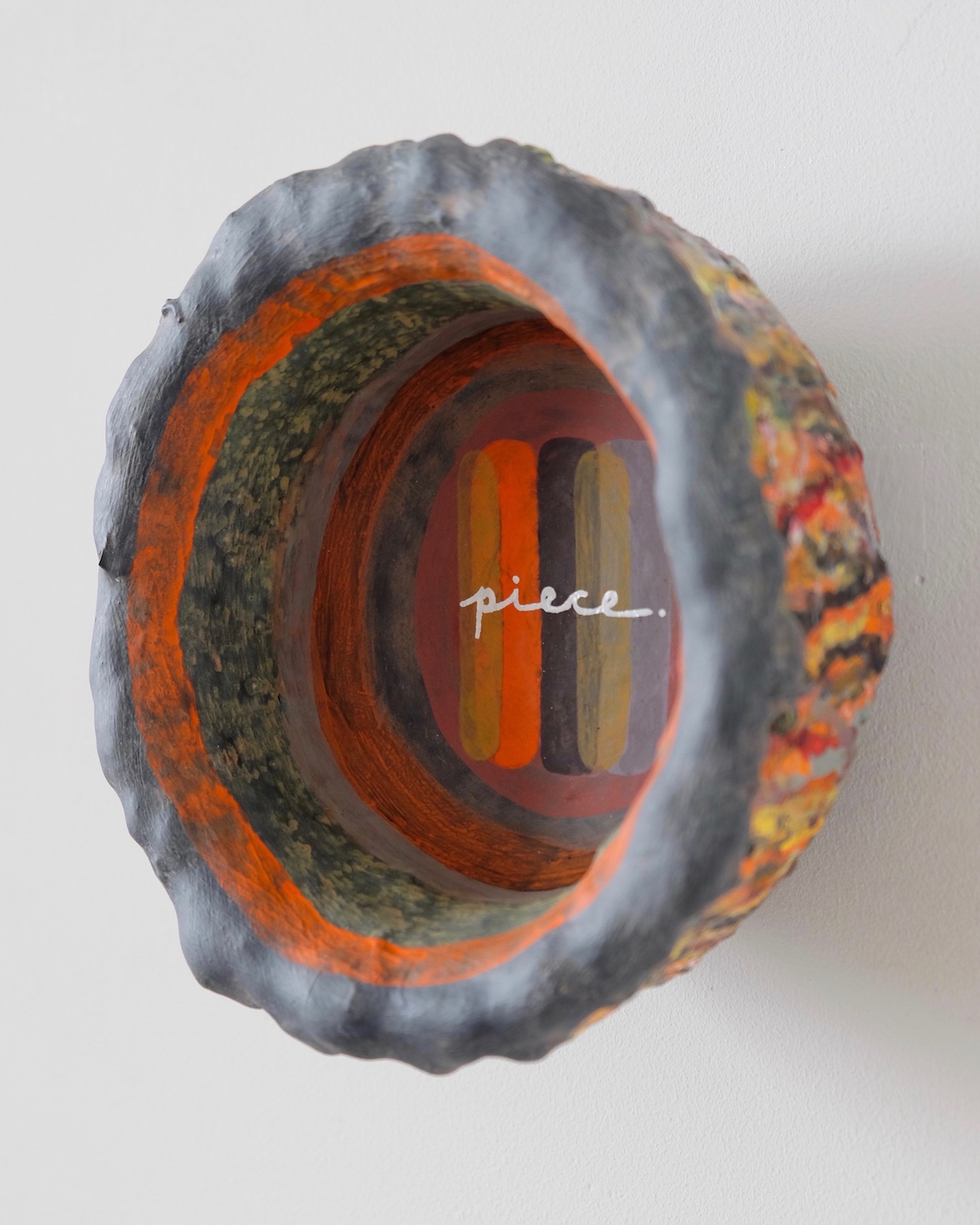 Untitled 2017, acrylic, alkyd and oil on plastic bowl, 19 x 19 x 9 cm, private collection