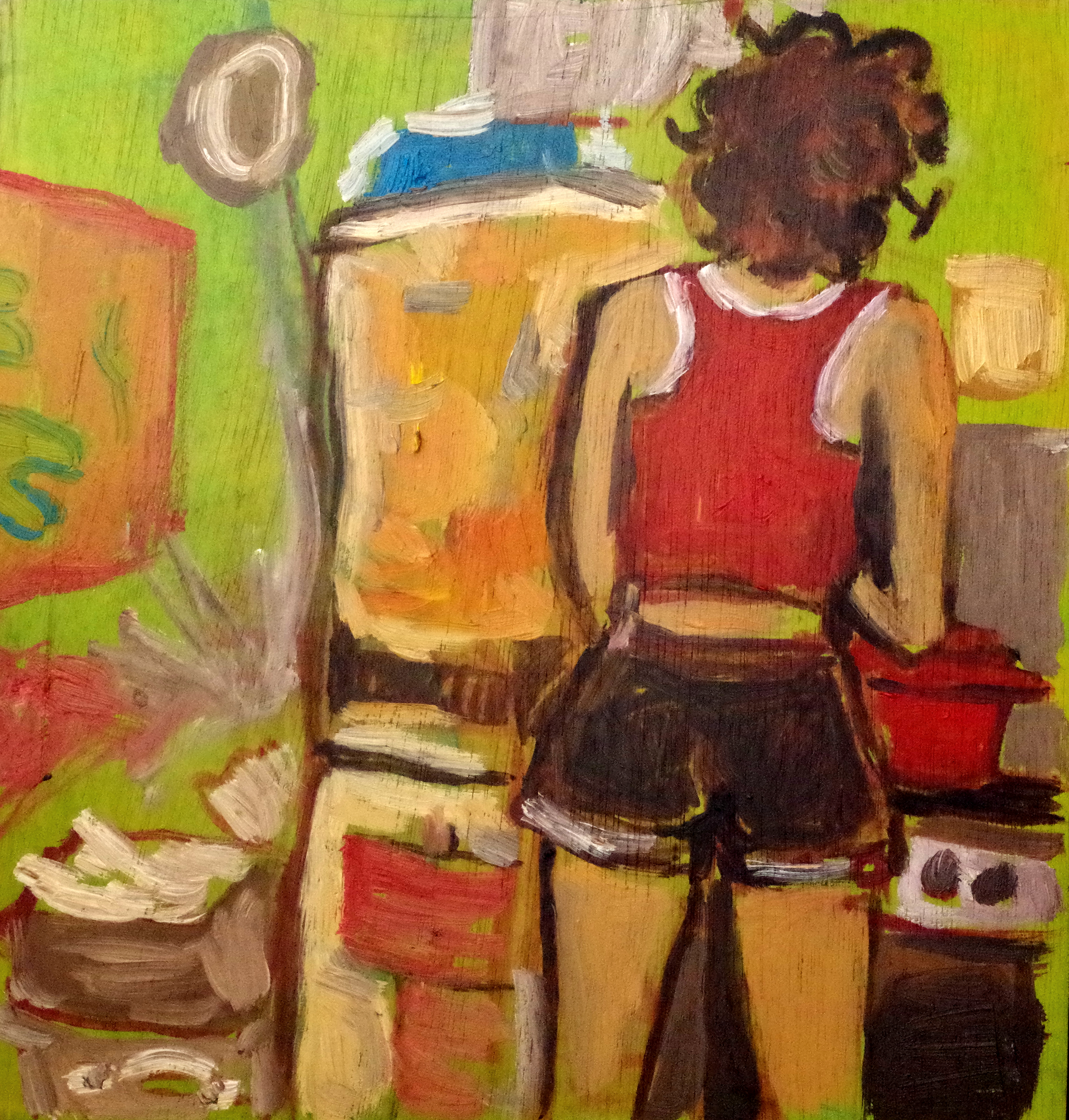 Teo Making Soup - Oil on ply