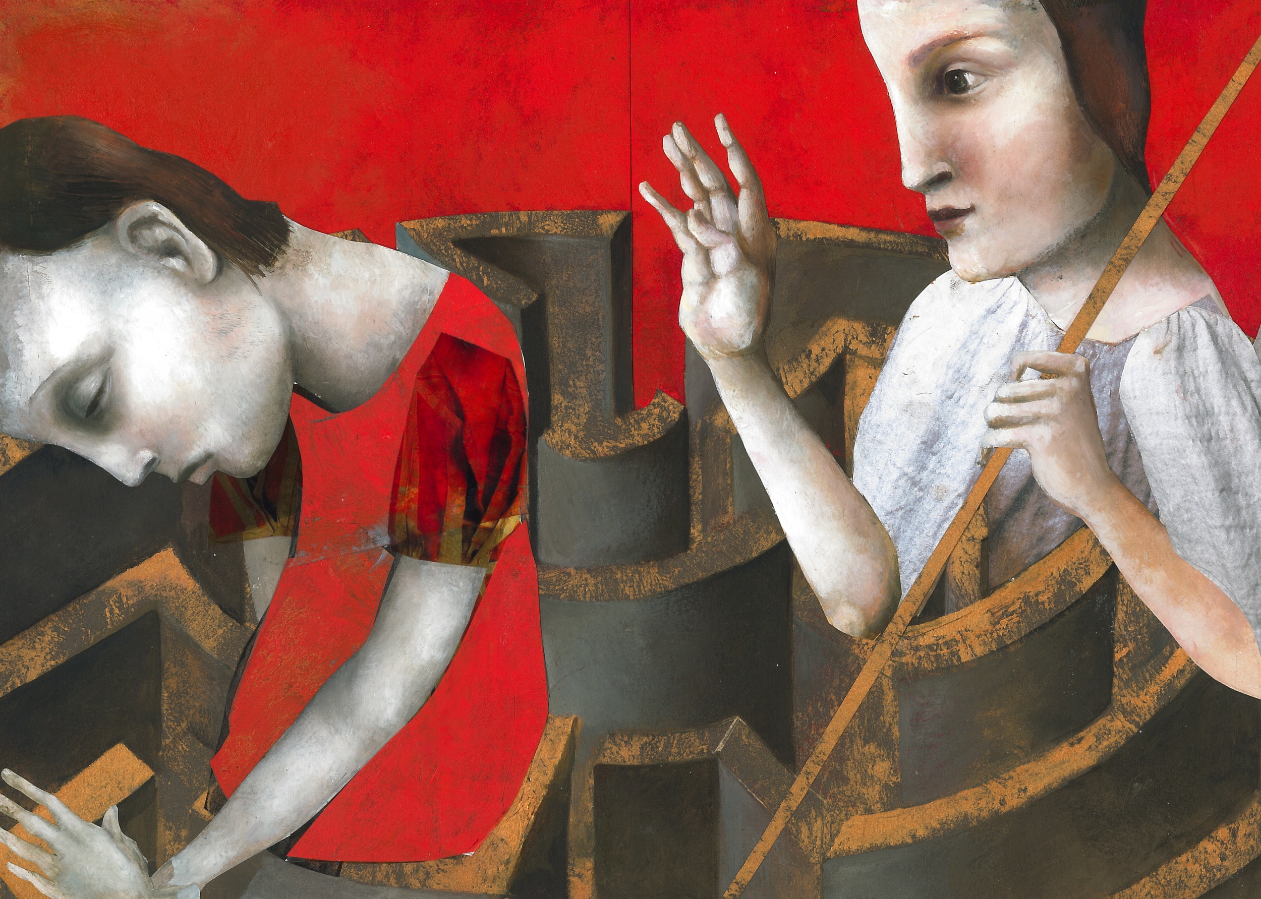 Despair and griefOil paint on paper, collage with photo material, 24x34cmSerie: Watch on me also on this day/Text: Arndt Brummer (Hrsg), with a foreword by Ursula von der LeyenÉditions Chrismon, 2008