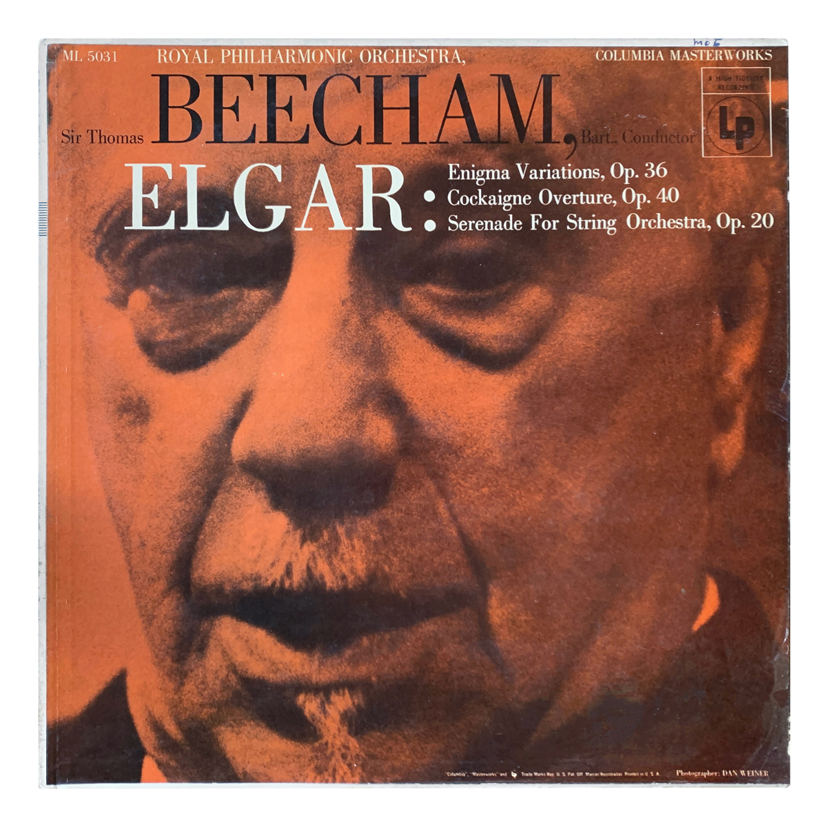 Columbia Masterworks ML 5031 Edward Elgar - Enigma Variations, Op.36; Cockaigne Overture, Op.40; Serenade for string orchestra in E minor, Op.20 Royal Philharmonic Orchestra - Thomas Beecham Design: Dan Weiner (photography)