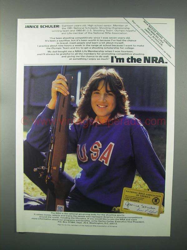 Janice Schuler featured in the "I'm the NRA" campaign by the Ackerman McQueen Advertising agency in the early 1980s