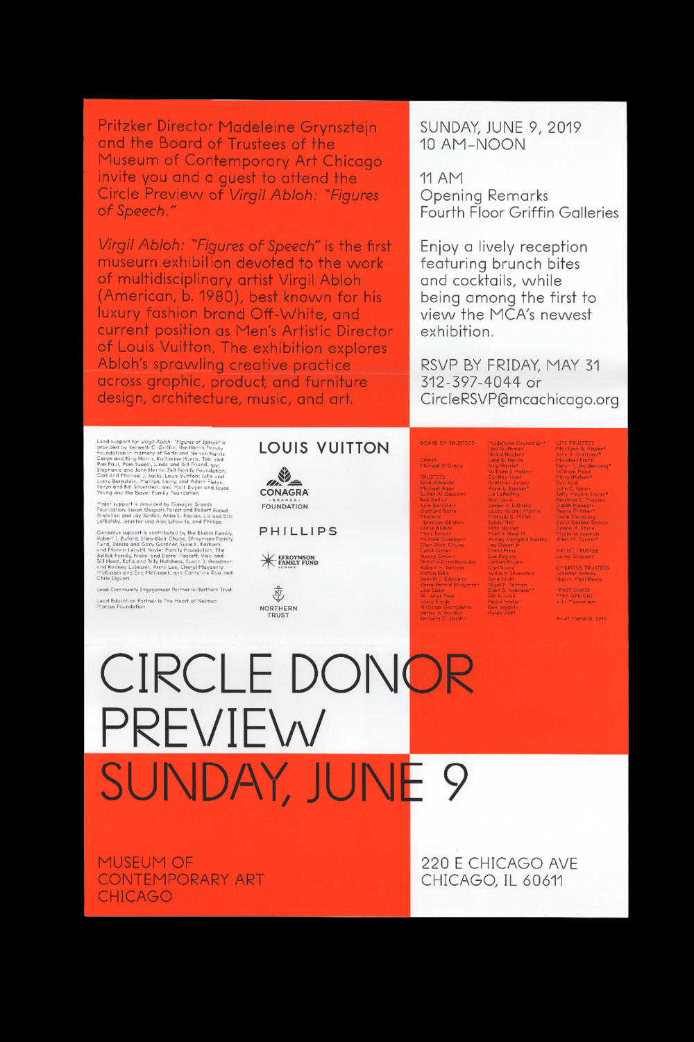VIRGIL ABLOH: "FIGURES OF SPEECH", 2019. EXHIBITION IDENTITY.. Design Direction: Gabriel Melcher and Christine Zavesky; Design: MCA Design Team and Gabriel Melcher.