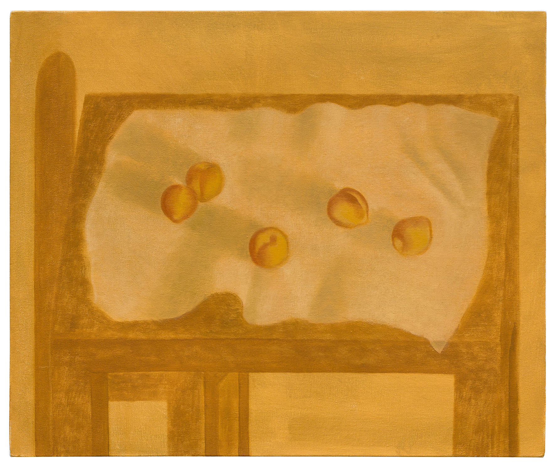 "Mesa com pêssegos", 2024, óleo sobre tela