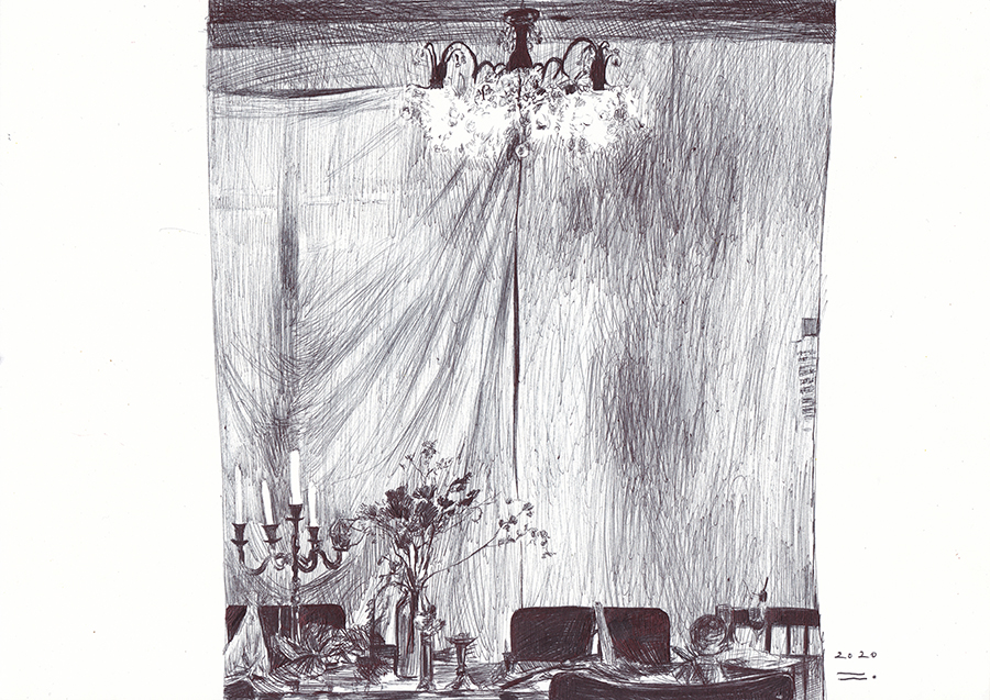 카페의 샹들리에, 2020, pen on paper, 21*29.7(cm)