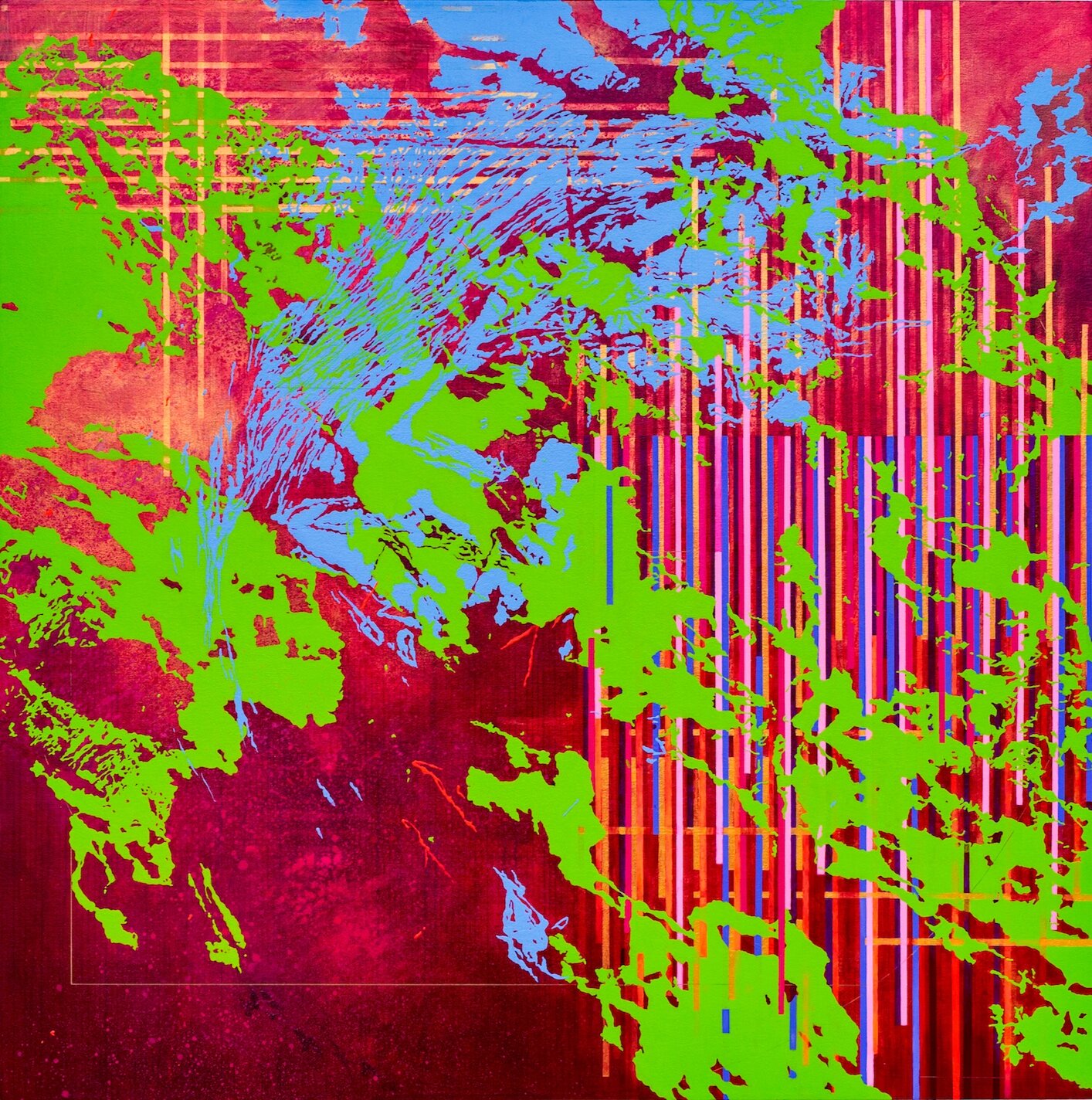 Iris, acrylic and metallic flashe on canvas, 48 in. x 48 in., 2018.