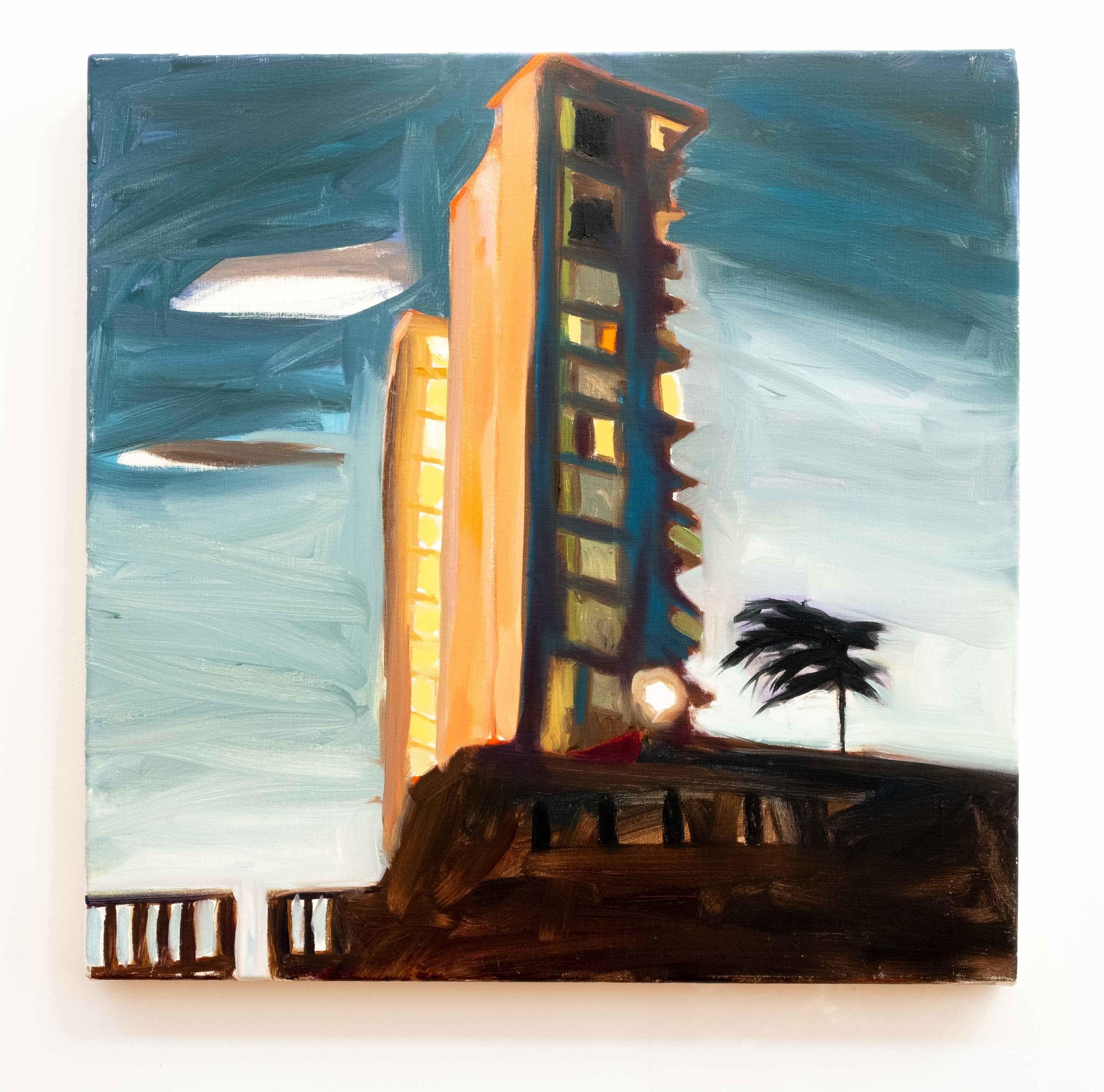 Palm at dusk, oil on linen, 20 x 20 inches, 2019