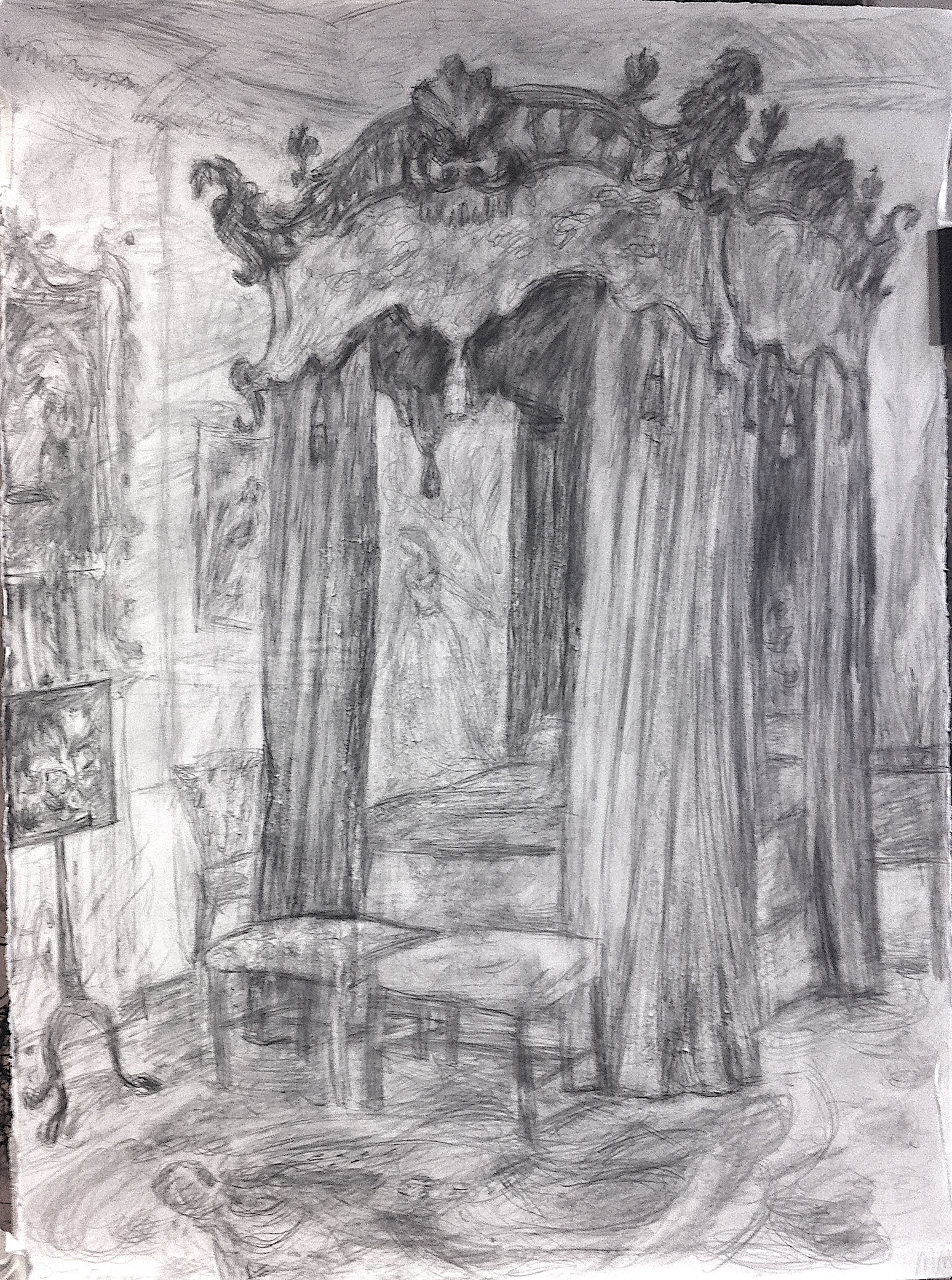 The Blue Bed, drawing, Dumfries House art residency 