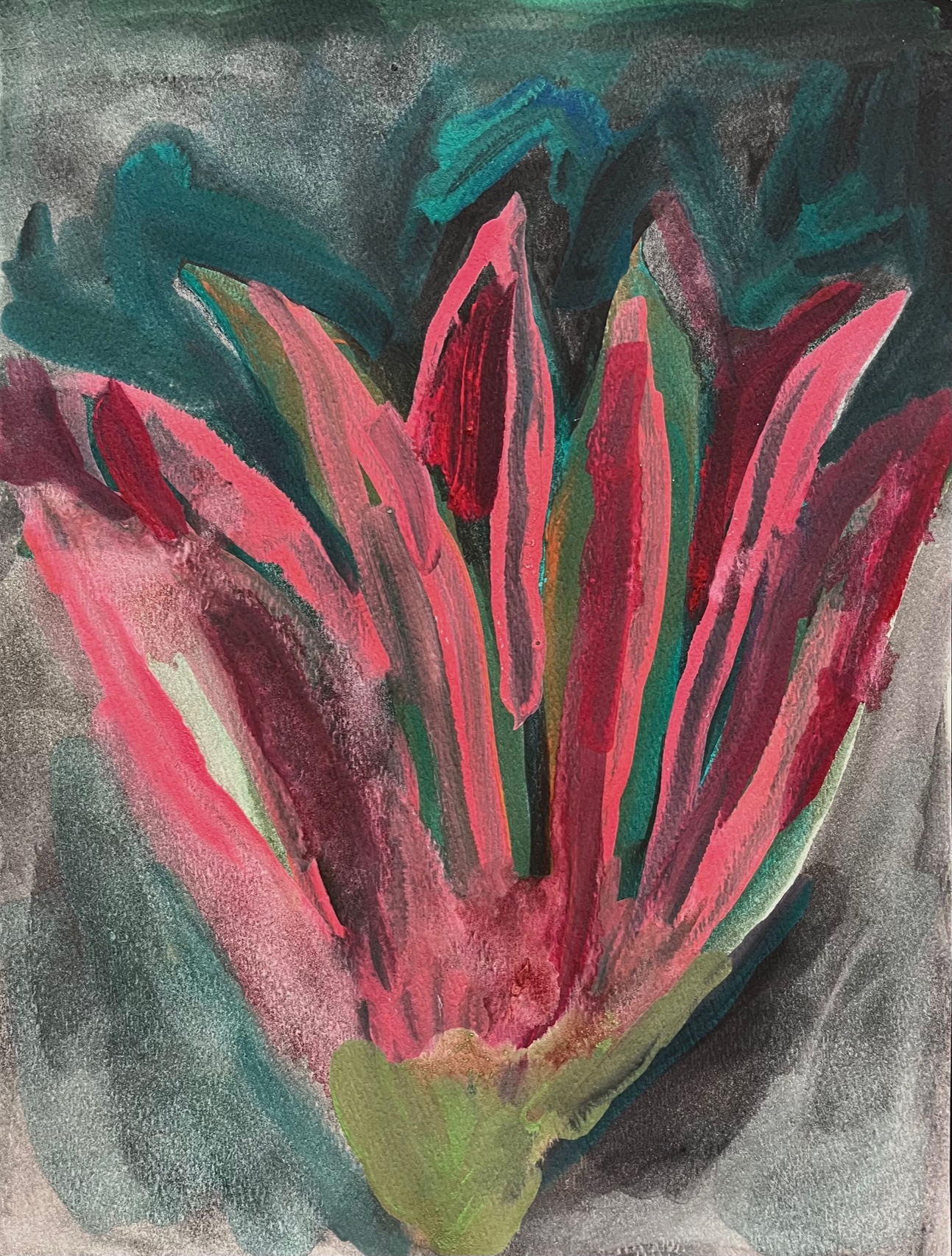 Midnight Flower No. 1 (2023), gouache on watercolor paper. 9x12 inches.