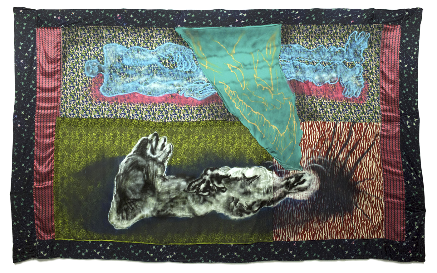 La Calda Nottespray paint on hand-sewn textiles, 300x500cm, 2018