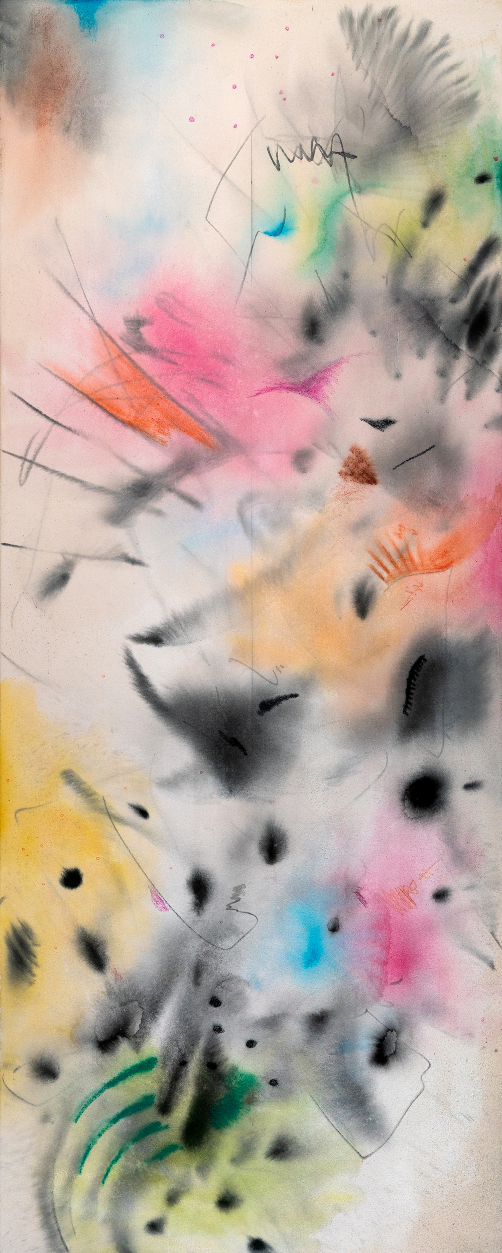 Untitled, 2023, ink, acrylic, graphite, gouache on Canvas, 36 x 72 x 3 inches