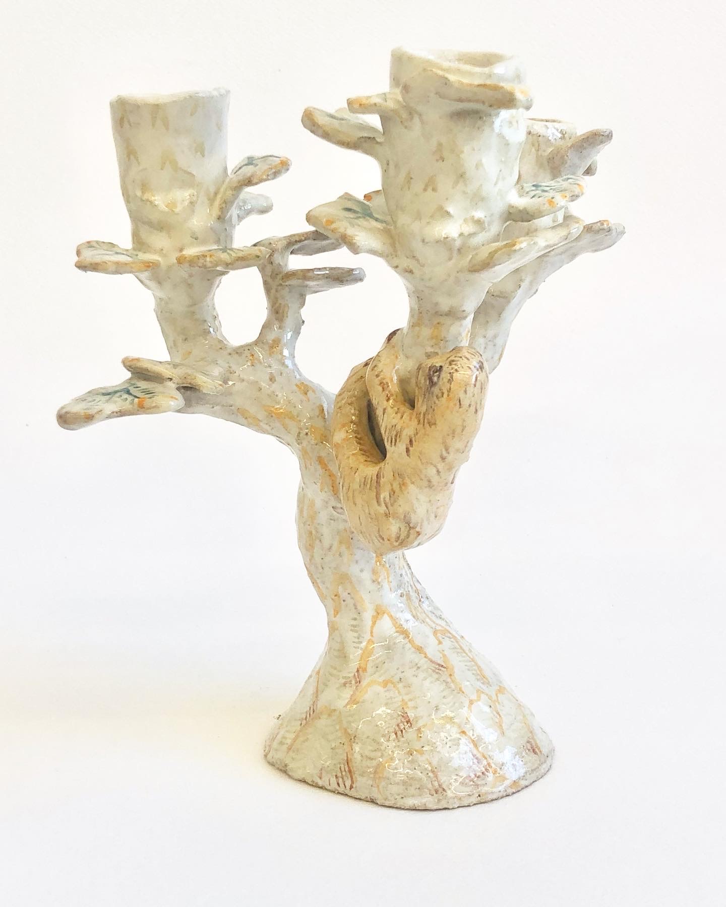 sloth candle holder, glazed stoneware