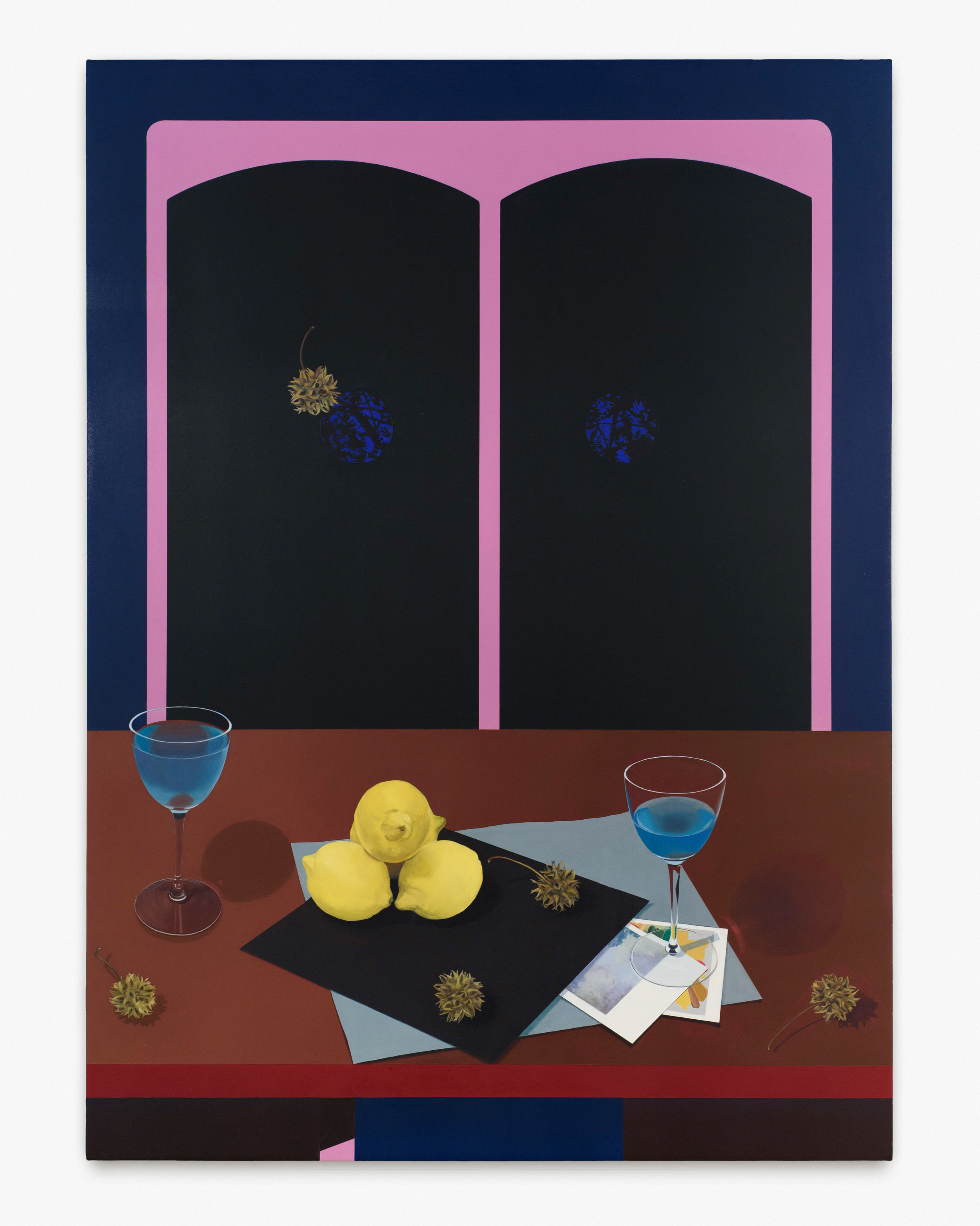 Blue Skies with lemons (Souvenir), 2025, oil and wax on canvas over panel, 30 x 22 in (76.2 x 55.88 cm)