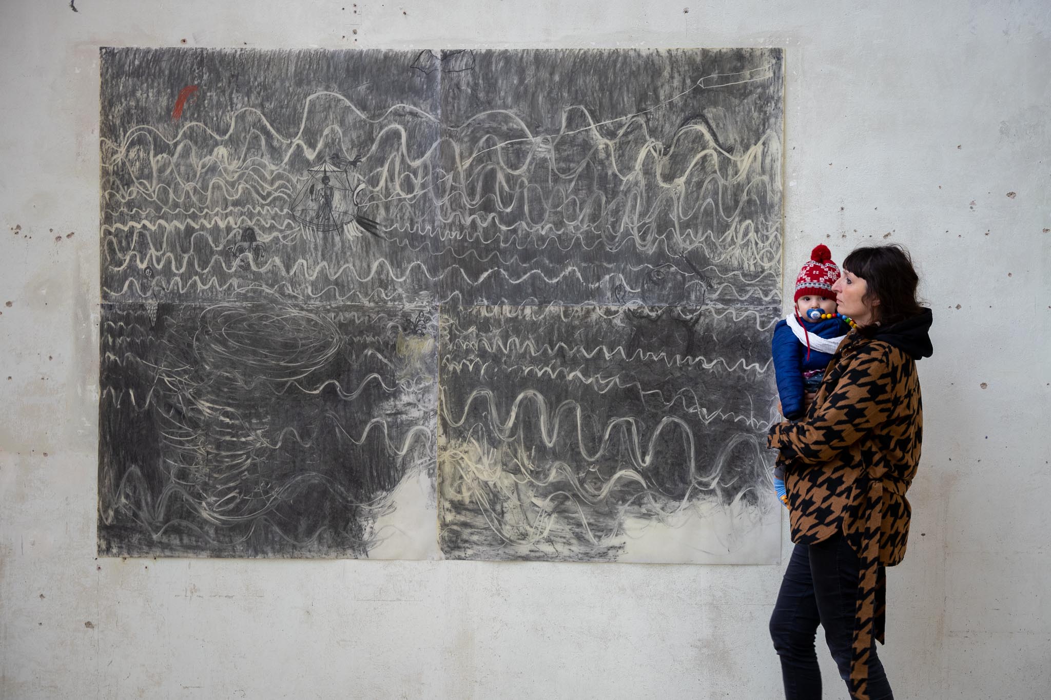 Odyssey II 180 x 240 cm 2021 Charcoal, wax on transparent paper