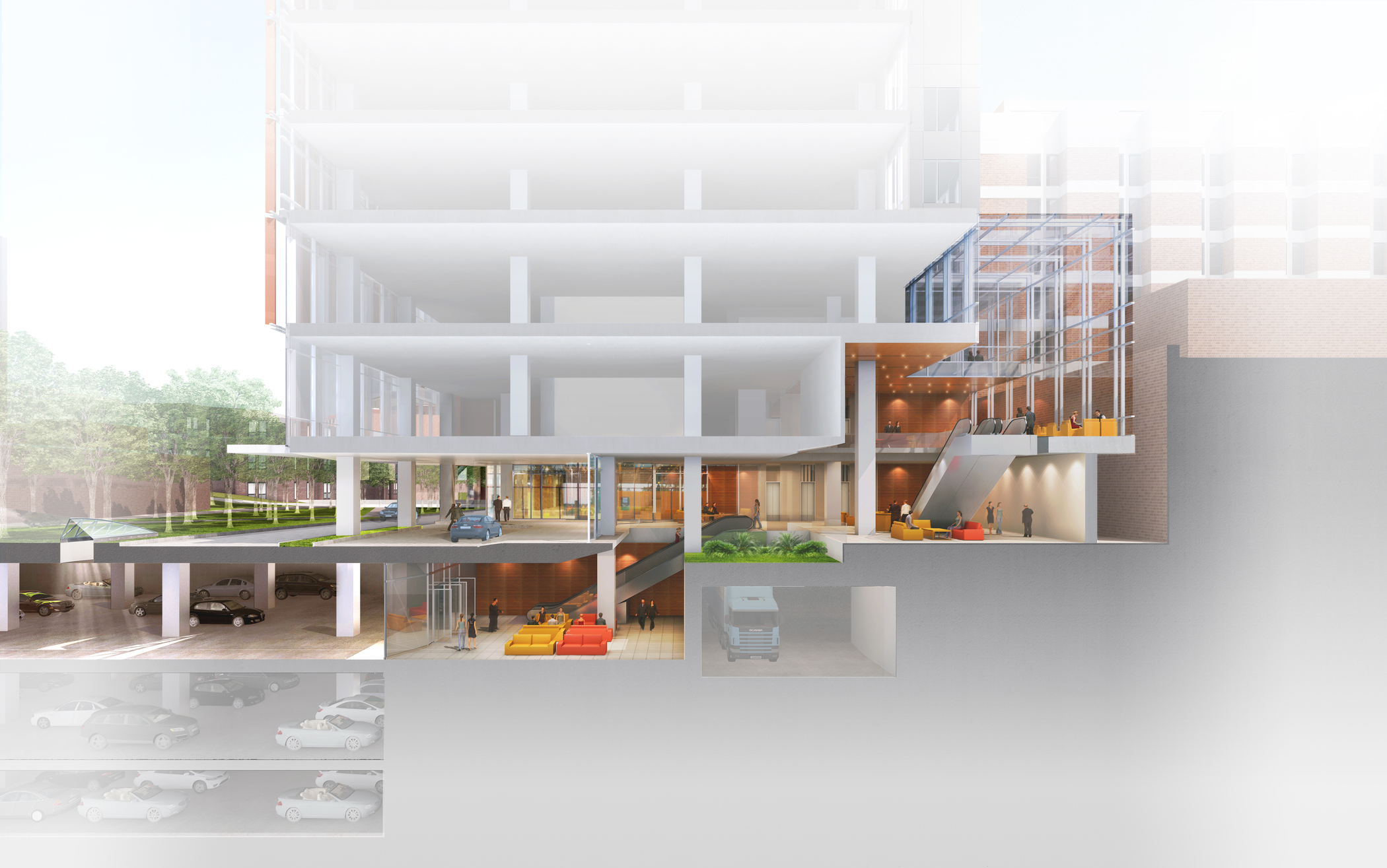 4. Section view through the lobby of the Medical-Surgical Pavilion