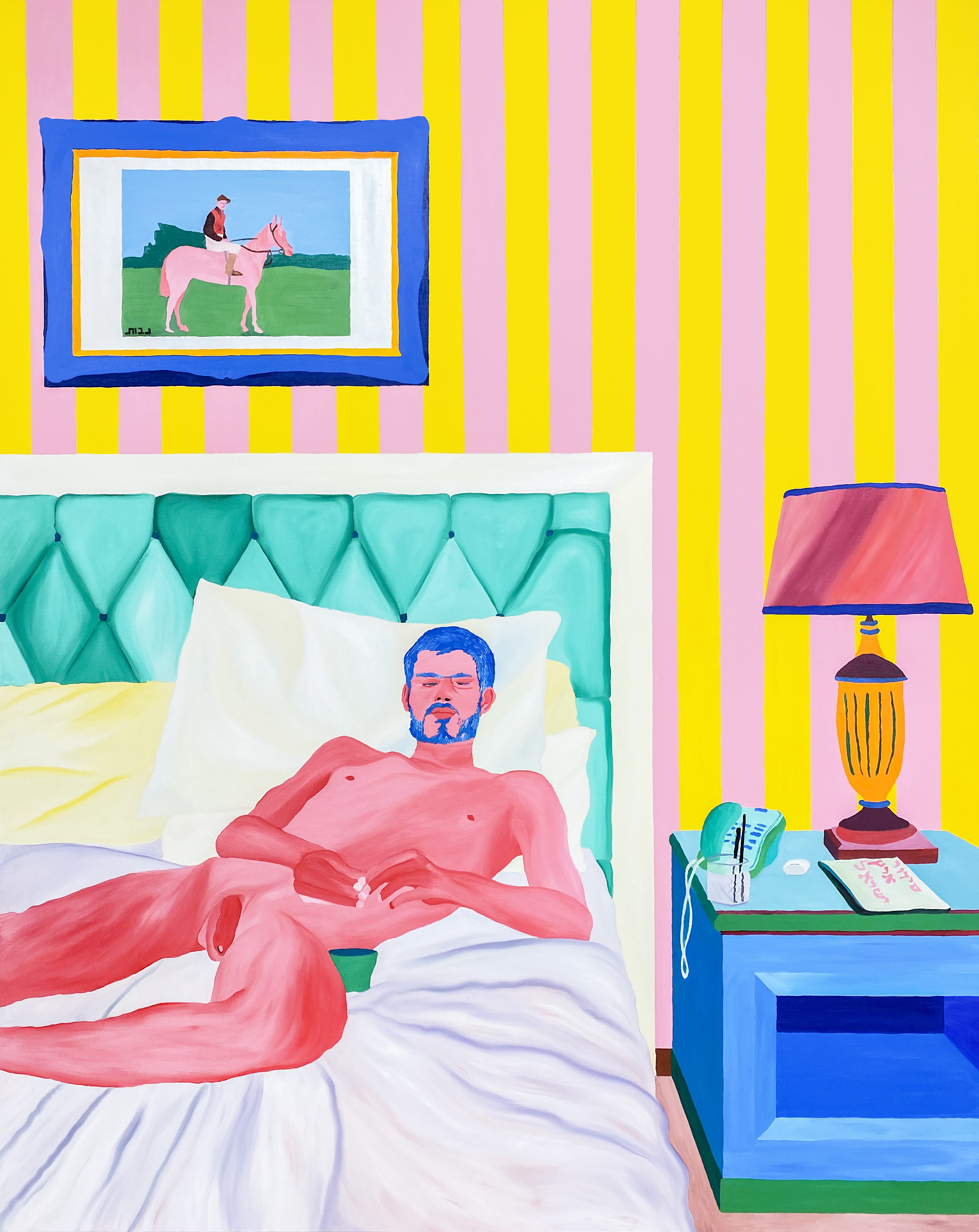 Navot Miller, Riccardo in Hotel Internazionale, in Bologna, 2022, Oil on Canvas, 200 x 160 cm, (NM-060422)