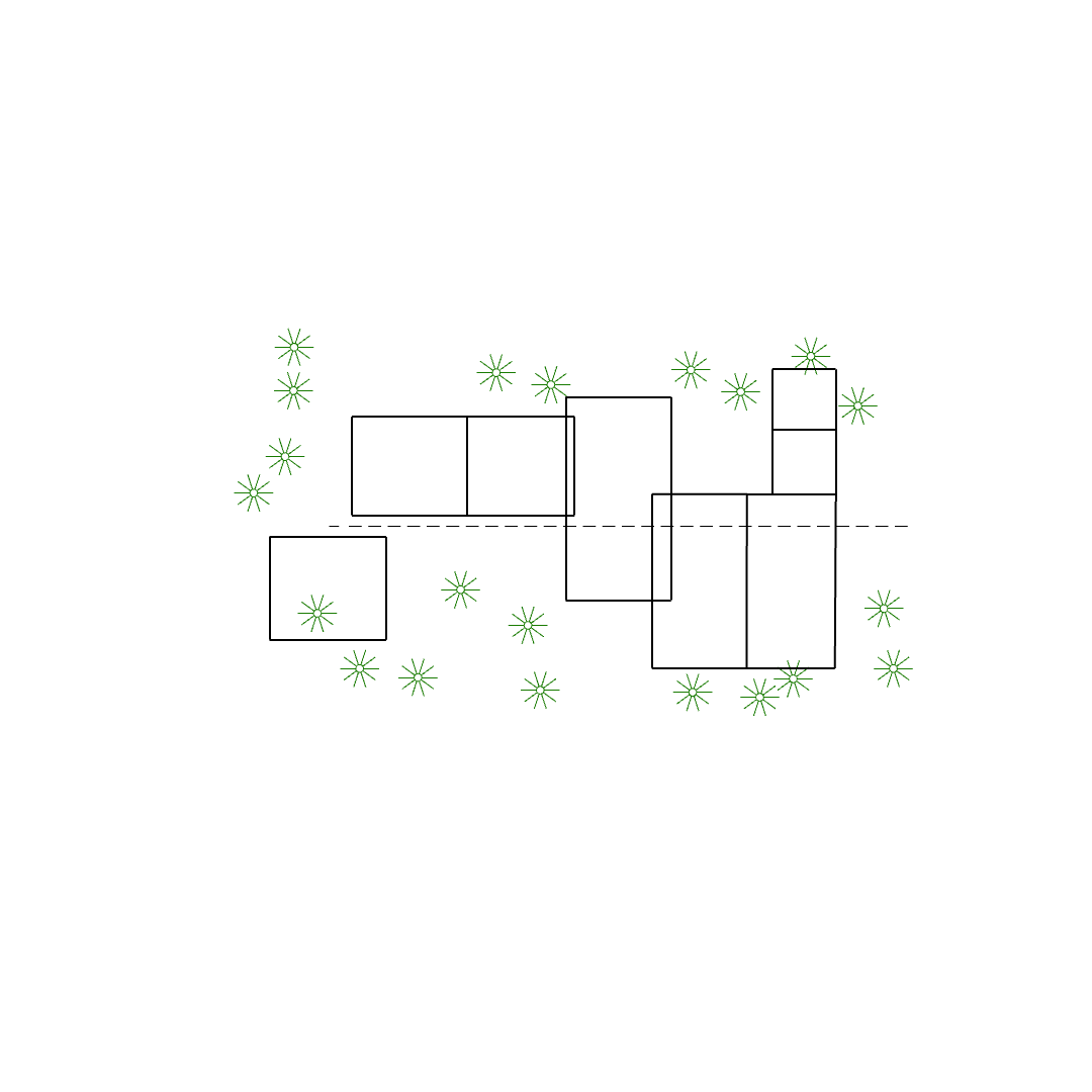 II. The linear hallway is parameterized, redefining the relationships of rooms and vegetation