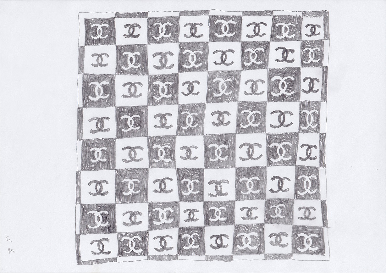 "CHANEL CHESS" . Pencil on paper, 2018, 29.7 x 21 cm / 11.7 x 8.3 inches