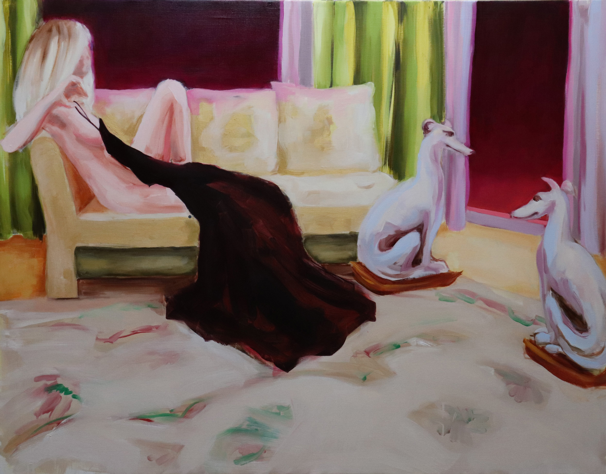 Interior with magenta sky  oil on linen, 114 x 146 cm.