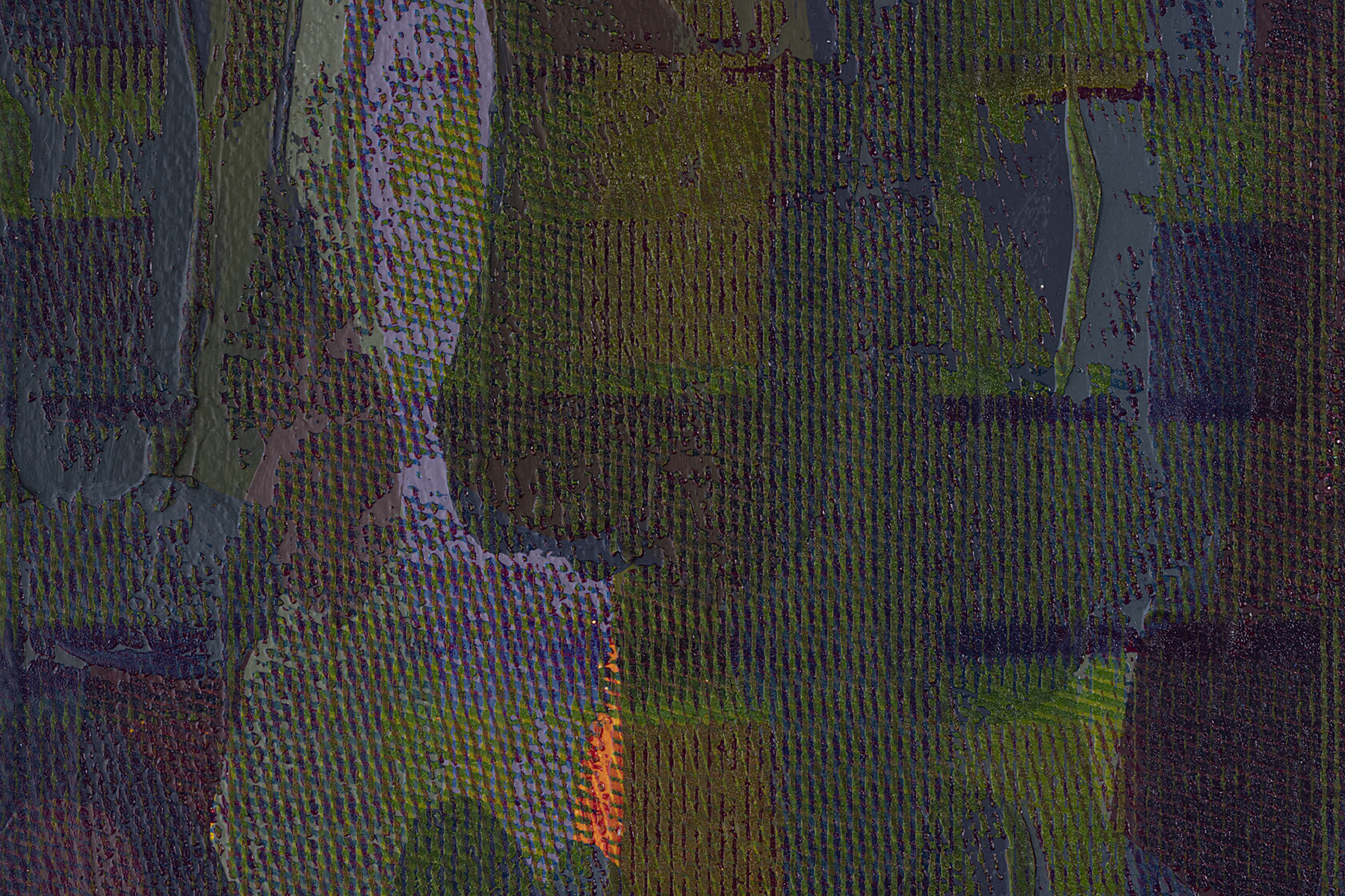 (Detail) - Woven Type (refraction), 2021, acrylic and screenprint on canvas, 17x22 inches