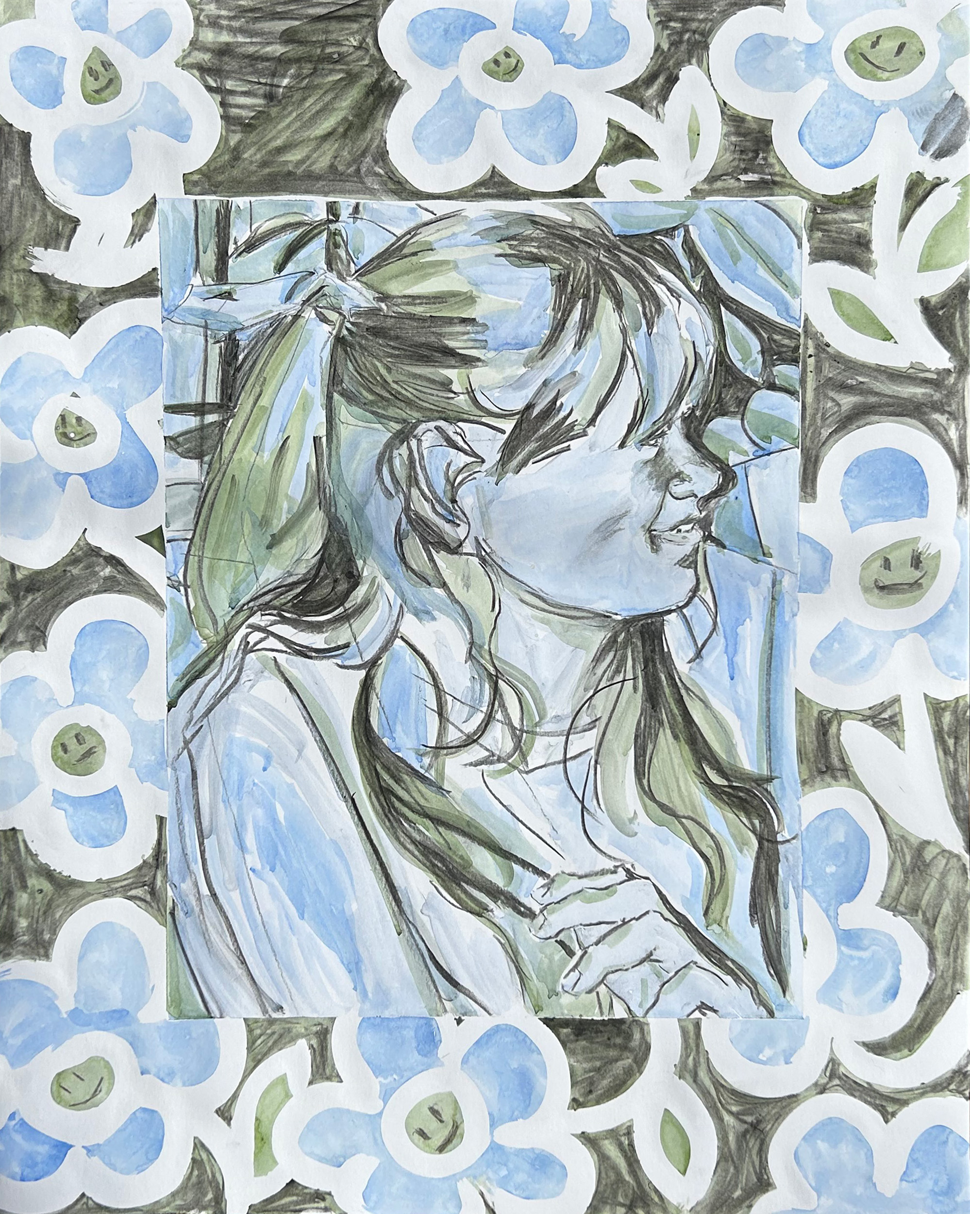 Unhappy, 19x24in, Charcoal and Acrylic on Bristol