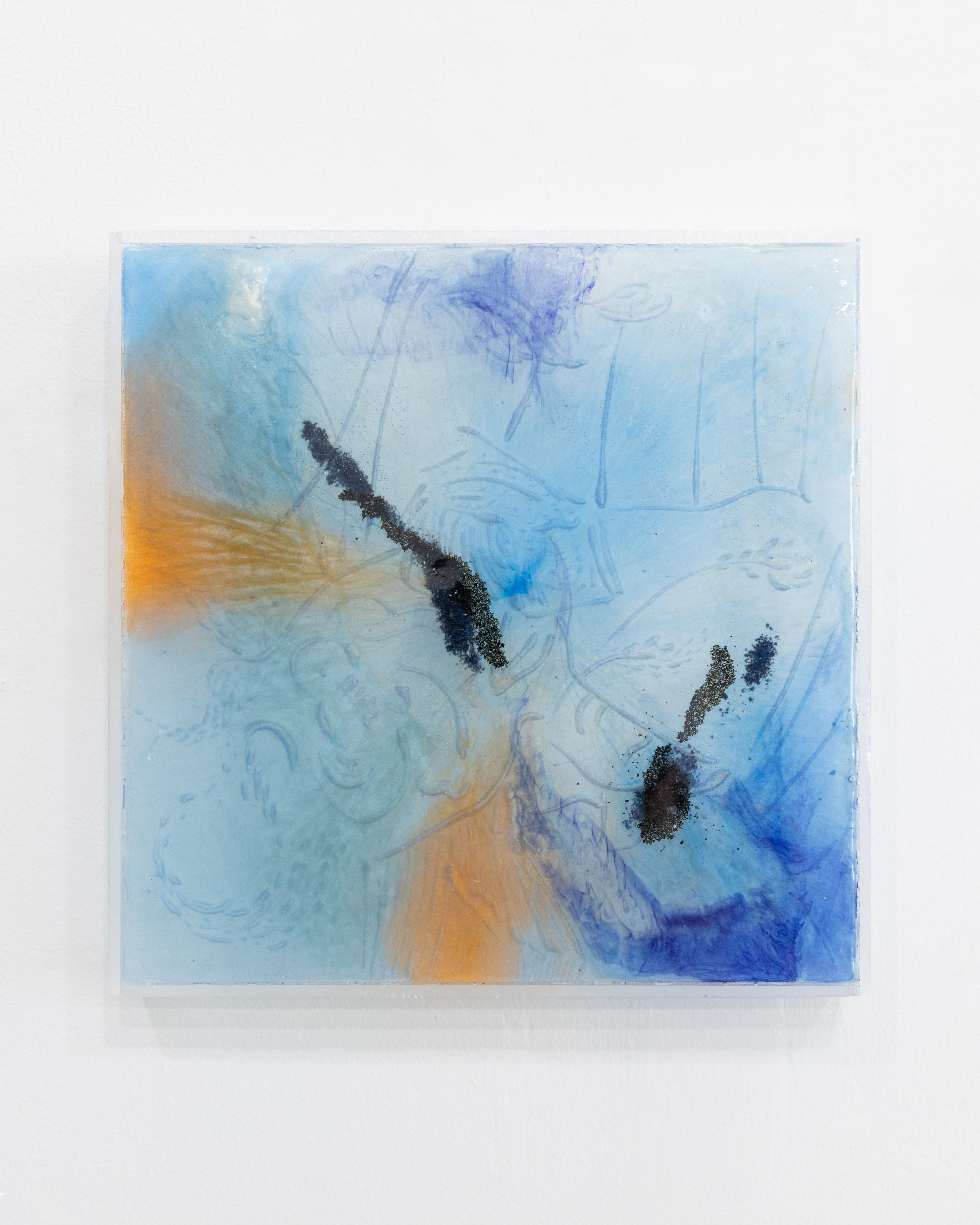 Depth that felt so near, 2025. Epoxy resin, pigment, and volcanic sand. 12"L x 12" W x 1.5" D