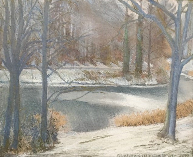 Uitzicht uit balkon, winter 2010 - pastel 50x60 cm