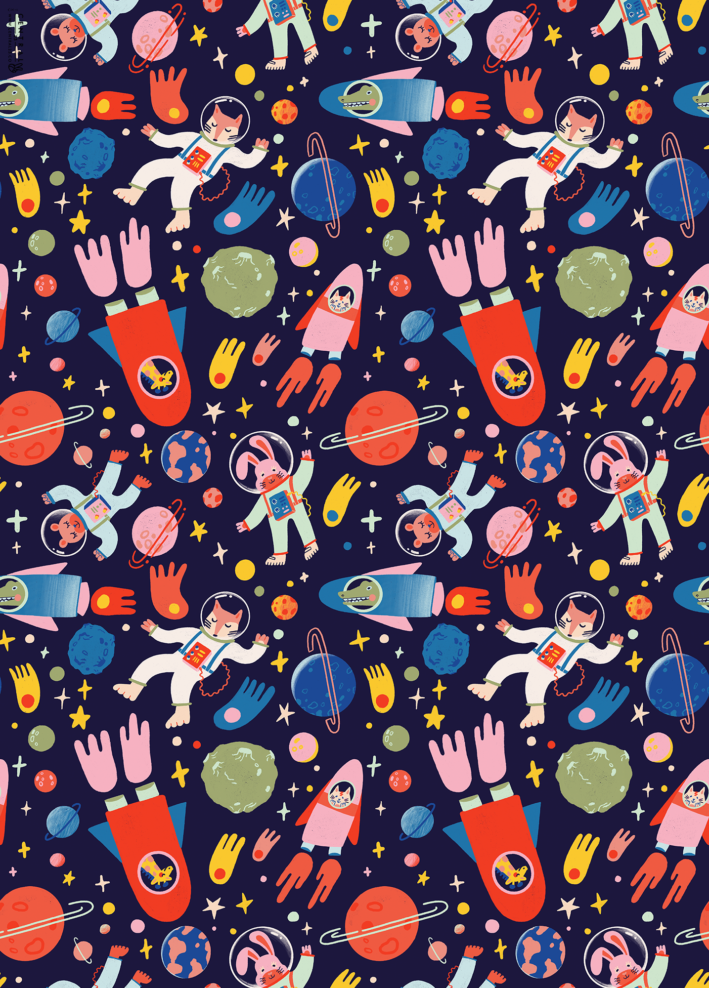 'Animals In Space', Design for wrapping paper for Central 23