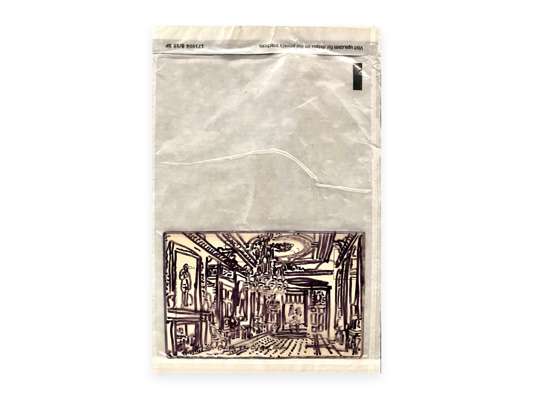 Throne room  (postcard, ink, mailer)