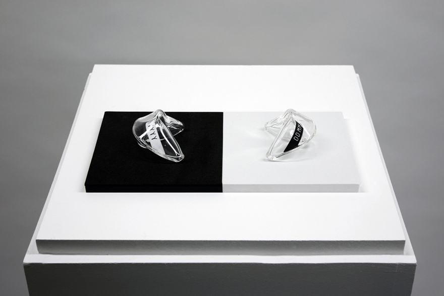 Fortune / Fortune2014Glass, paper, ink, felt, acrylic base