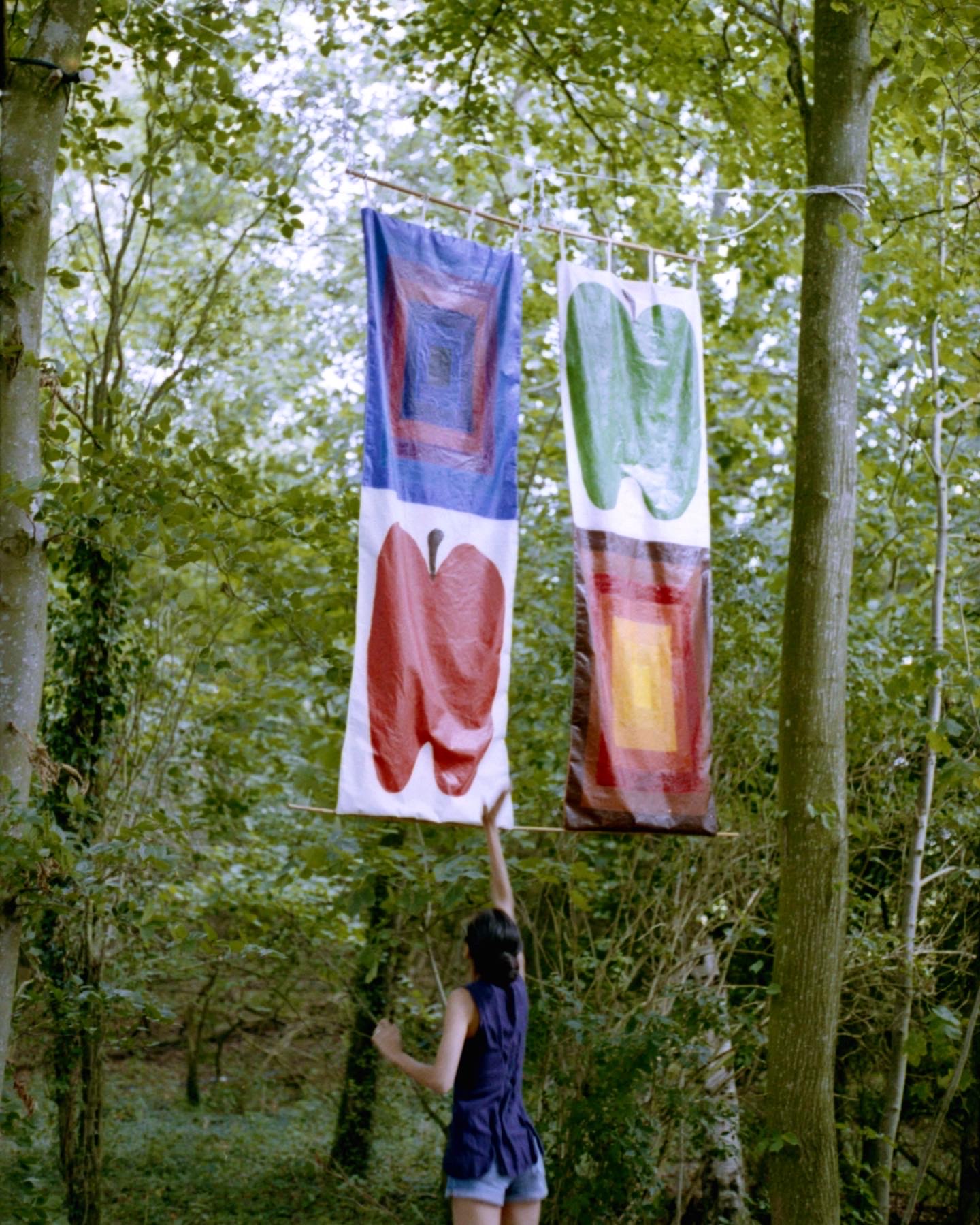 Flag For Breathing In / Flag For Breathing Out, 2023, oil on cotton, individually 210x75cm