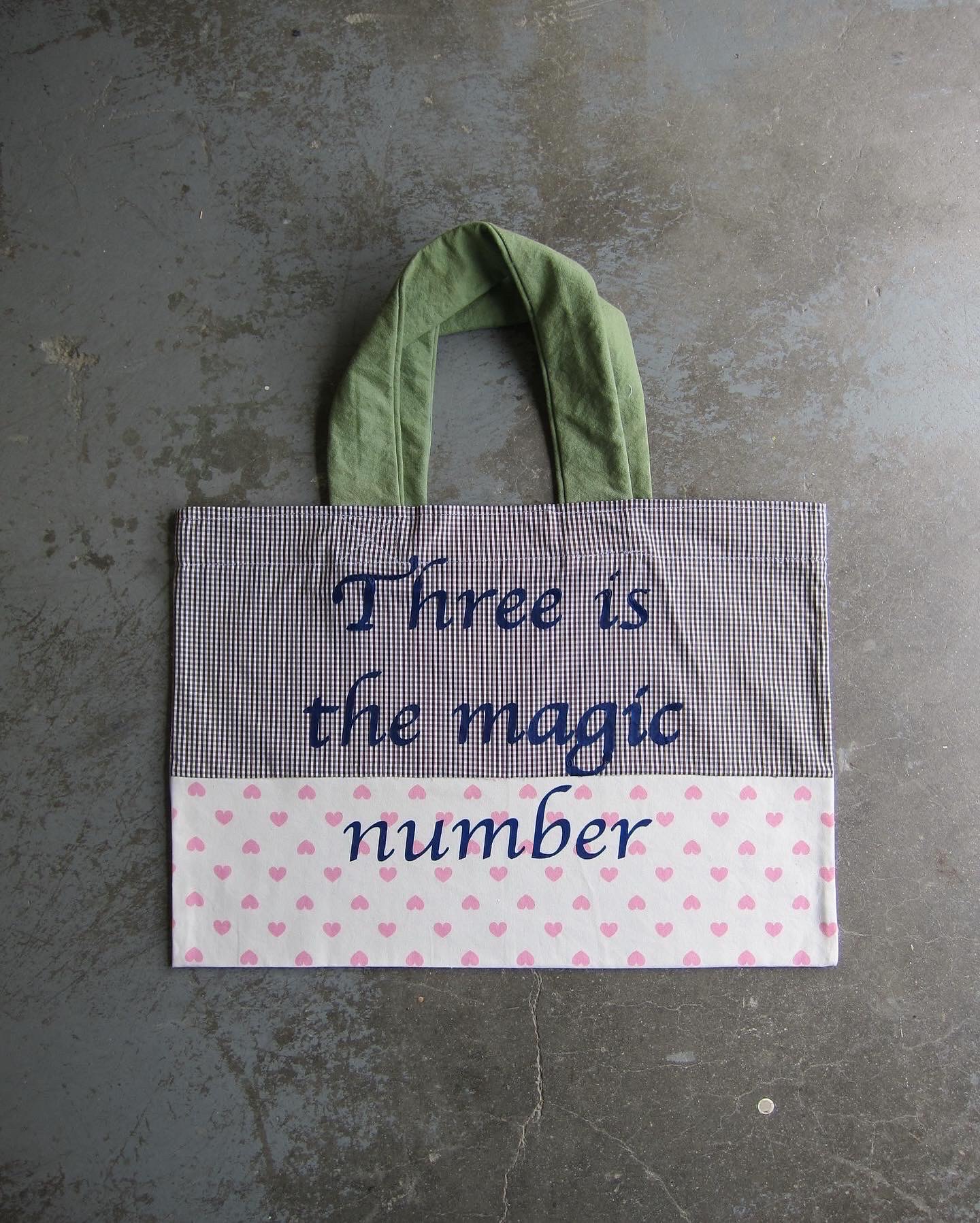 "Three is the Magic Number," edition of 10 handsewn and screenprinted bags, 2023 