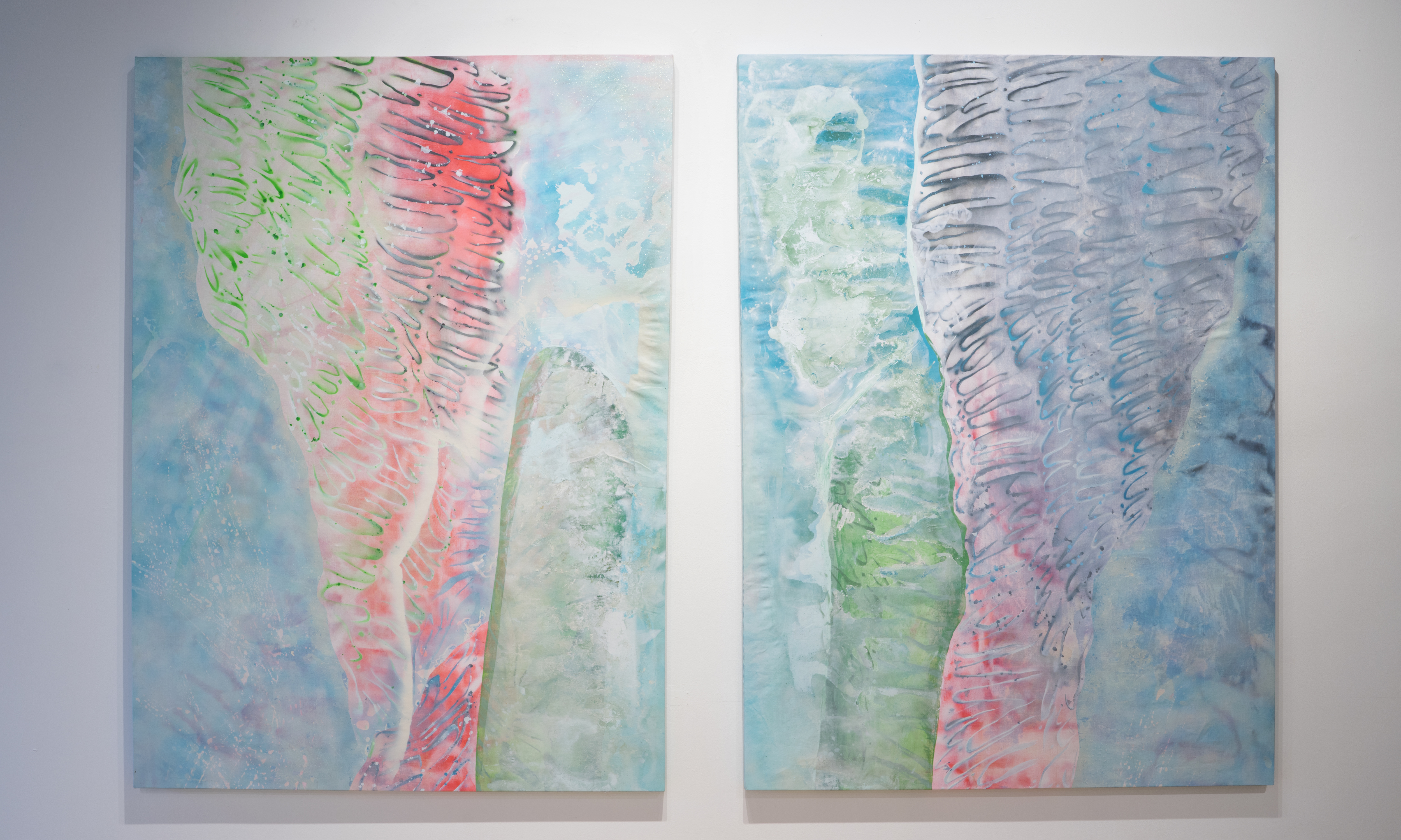 Split Motherland, acrylic, hot-pressed foil and oil on two canvases, 58 x 78 inches each